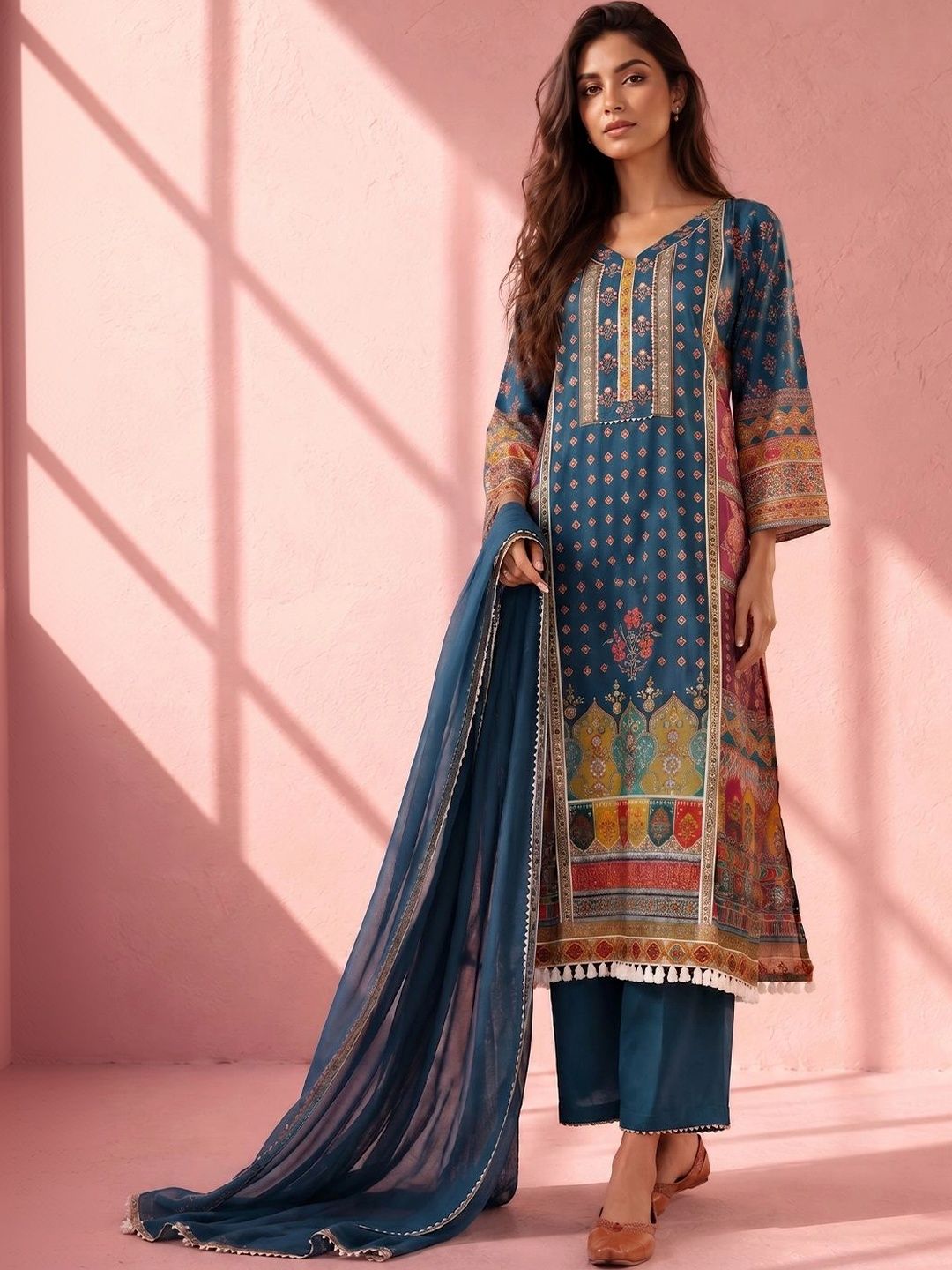 Anouk Women Ethnic Motifs Printed Regular Chanderi Silk Kurta with Trousers & With Dupatta-picture-35