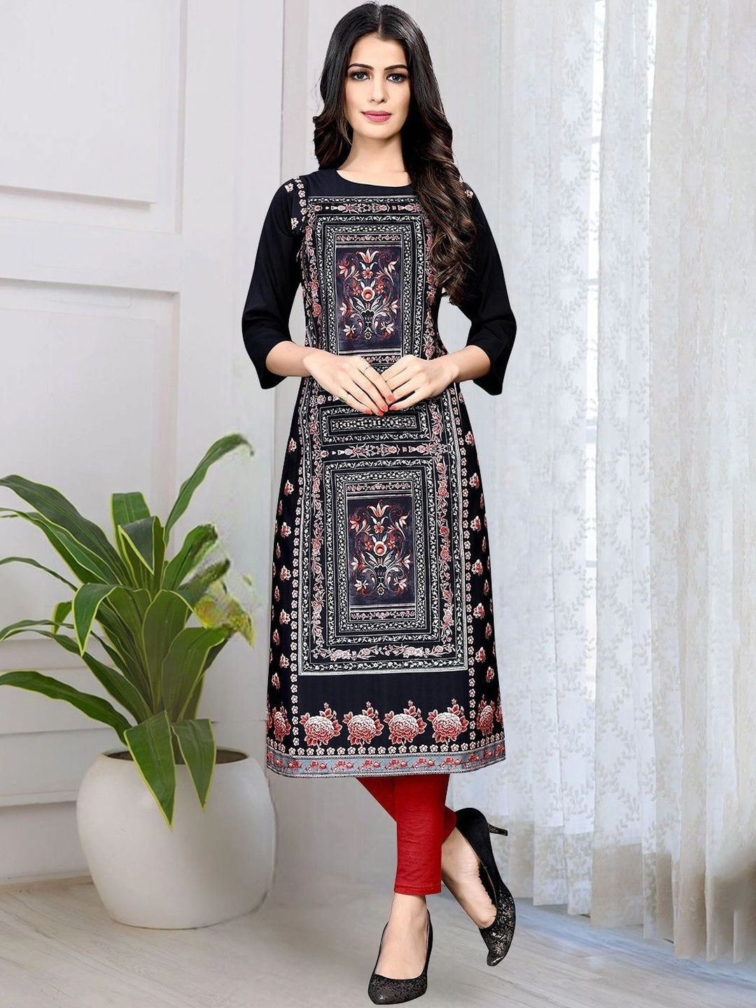 HERE&NOW Women Ethnic Motifs Printed Crepe Kurta-picture-19