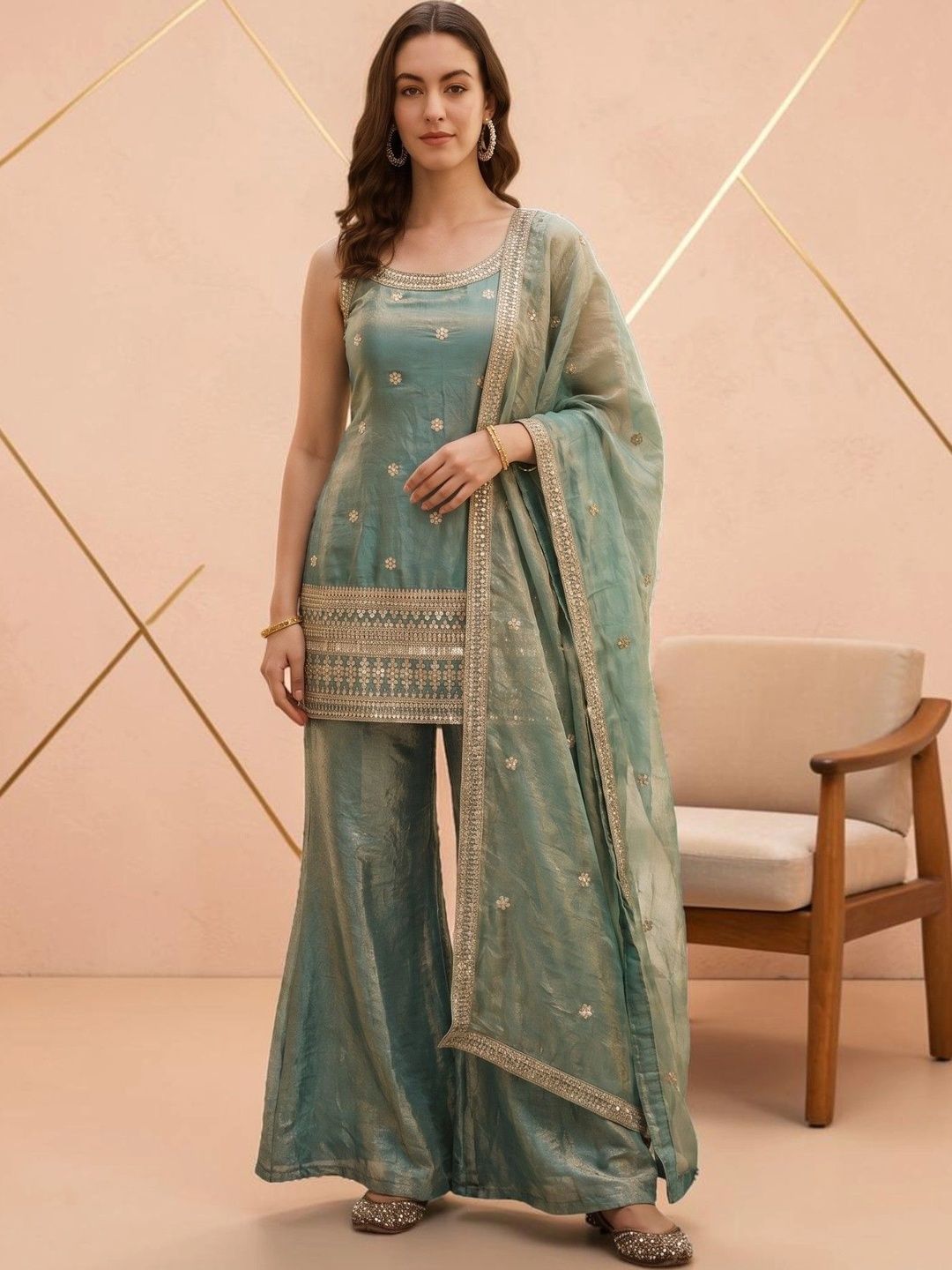 all about you Women Ethnic Motifs Embroidered Regular Kurta with Sharara & With Dupatta-picture-30