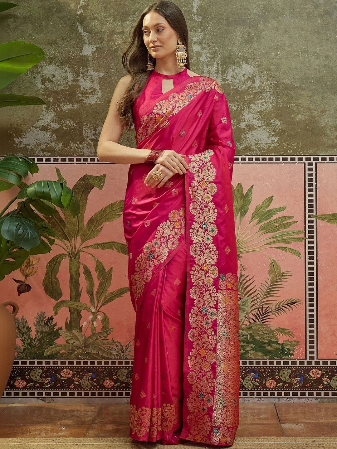 SAARA Paisley Zari Silk Blend Saree-picture-28