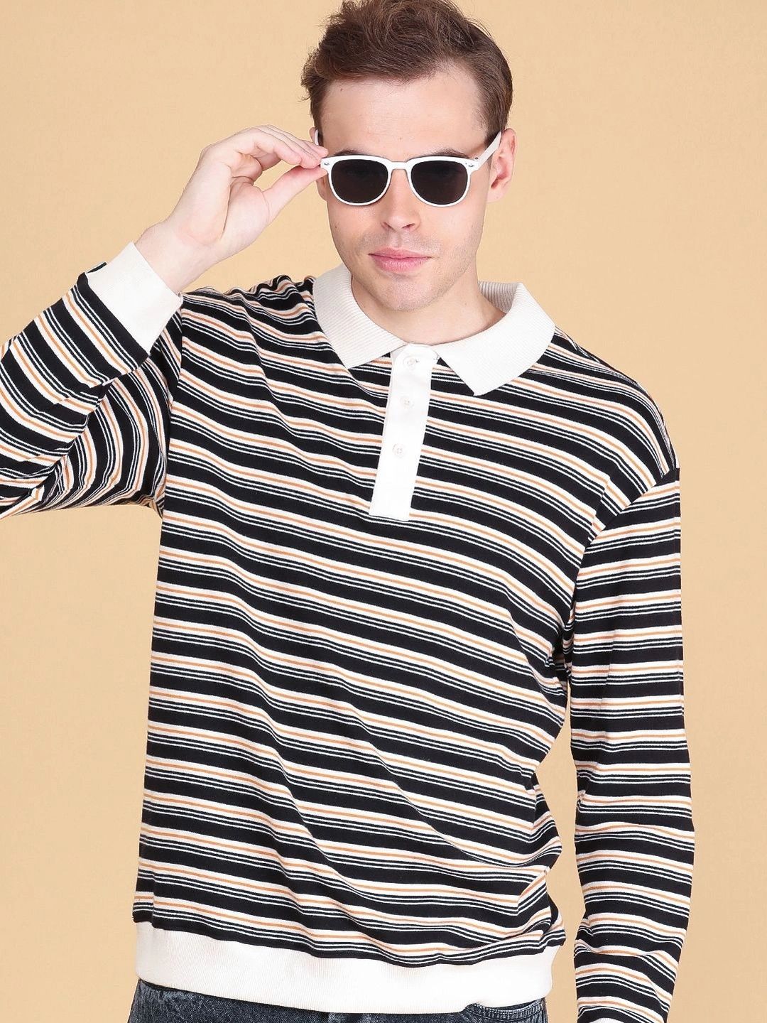 V-Mart Men Striped Polo Collar T-shirt-image-29