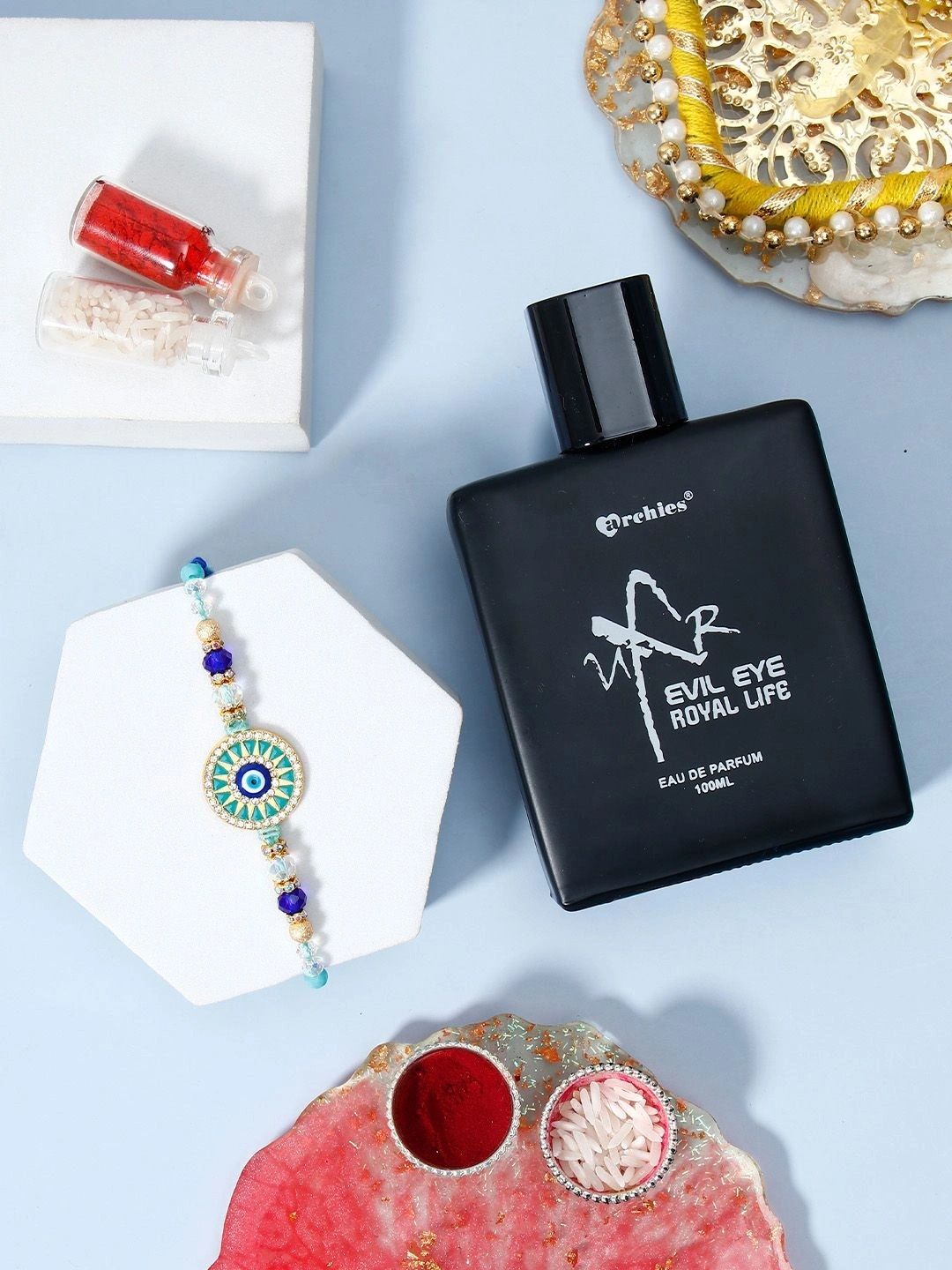 Archies Set of Rakhi Gift Set With Perfume & Roli Chawal-picture-26