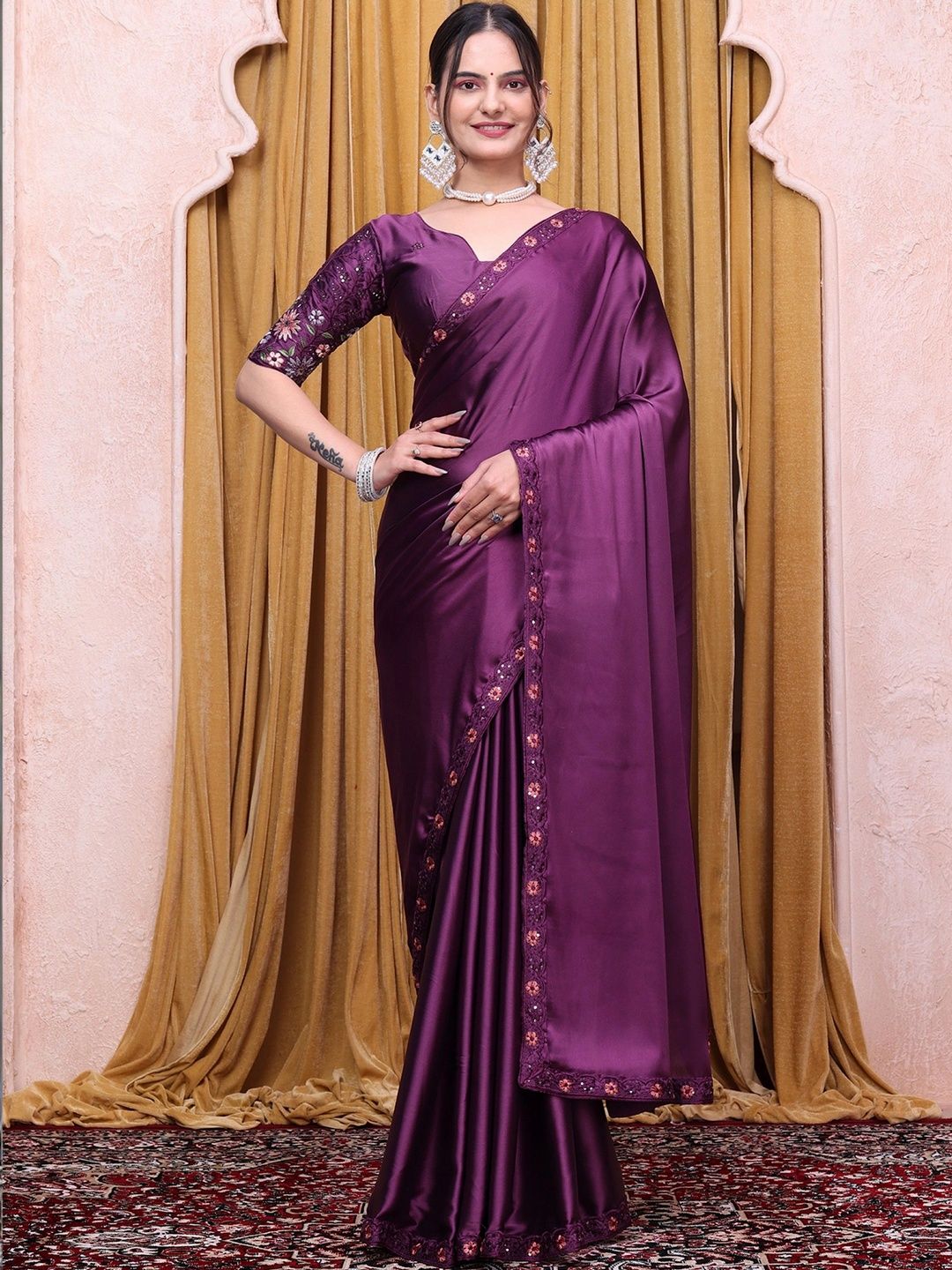 all about you Embroidered Satin Designer Saree-picture-26