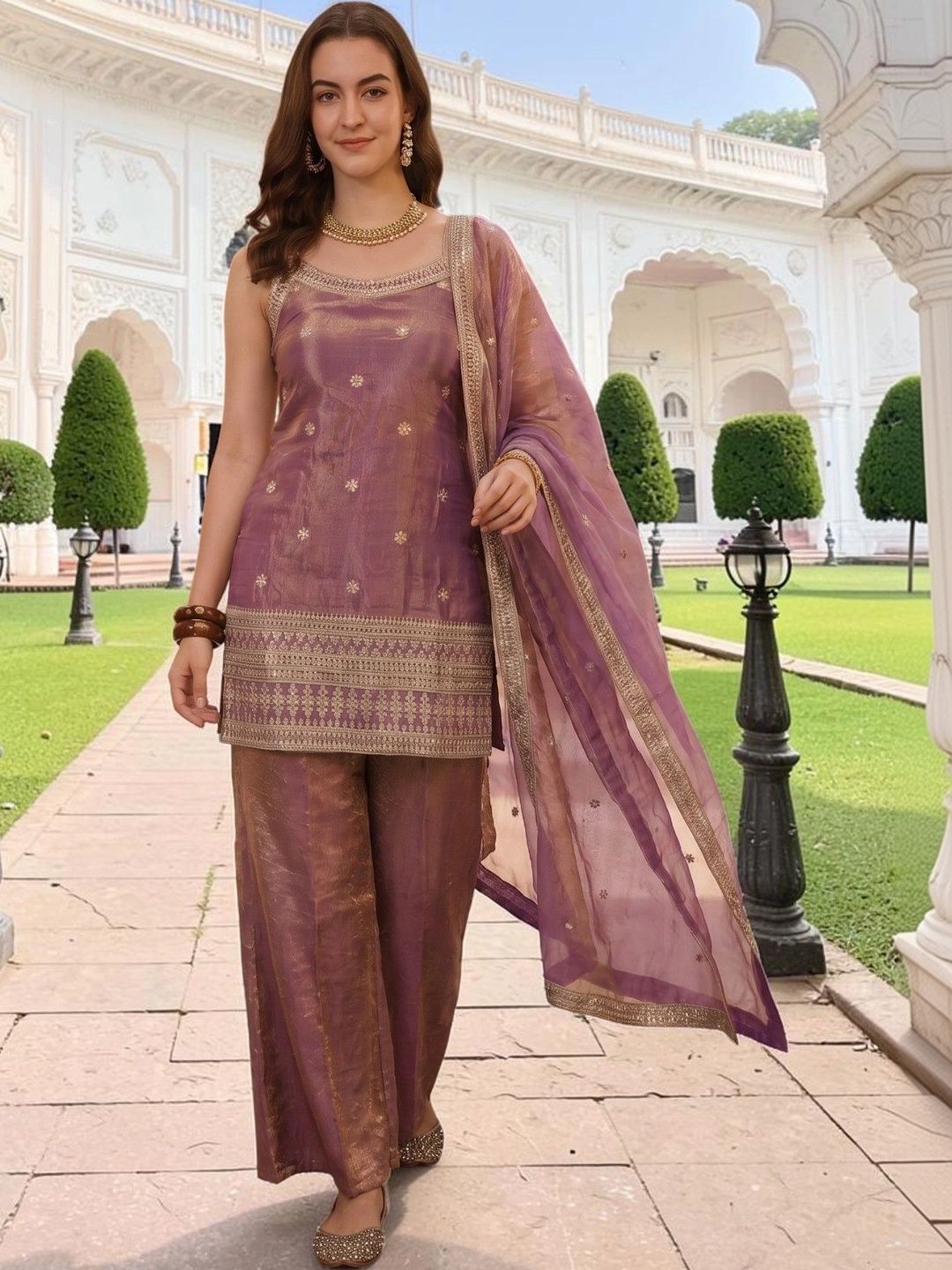 NAVYAAZRI Women Regular Kurta with Palazzos & With Dupatta-picture-47