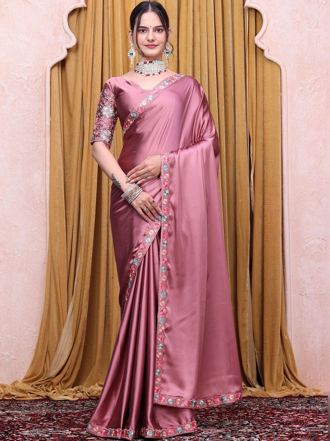 all about you Embroidered Satin Designer Saree-picture-41