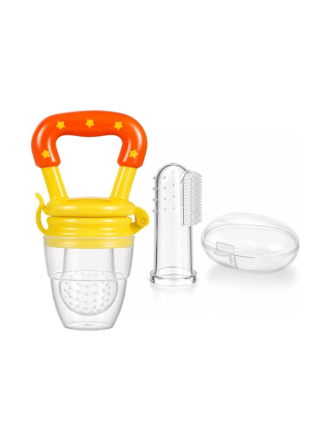 Crescent Infants Set Of 2 Yellow Food-Grade Fruit Food Feeder Nibbler & Finger Brush-picture-52