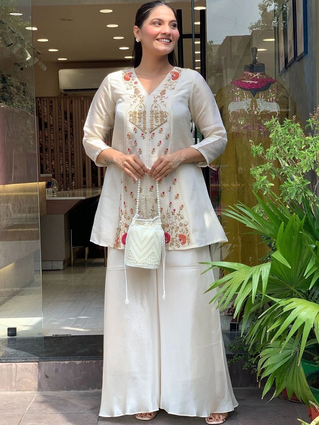 Tankori Women Floral Embroidered Empire Thread Work Kurta with Palazzos-picture-42