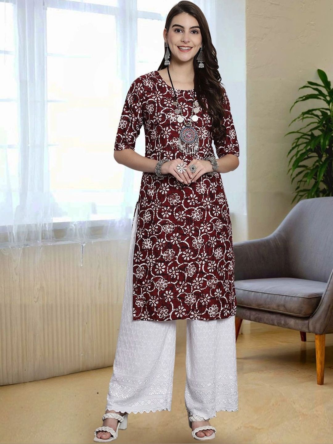 HERE&NOW Women Leheriya Printed Indie Prints Crepe Kurta-picture-26