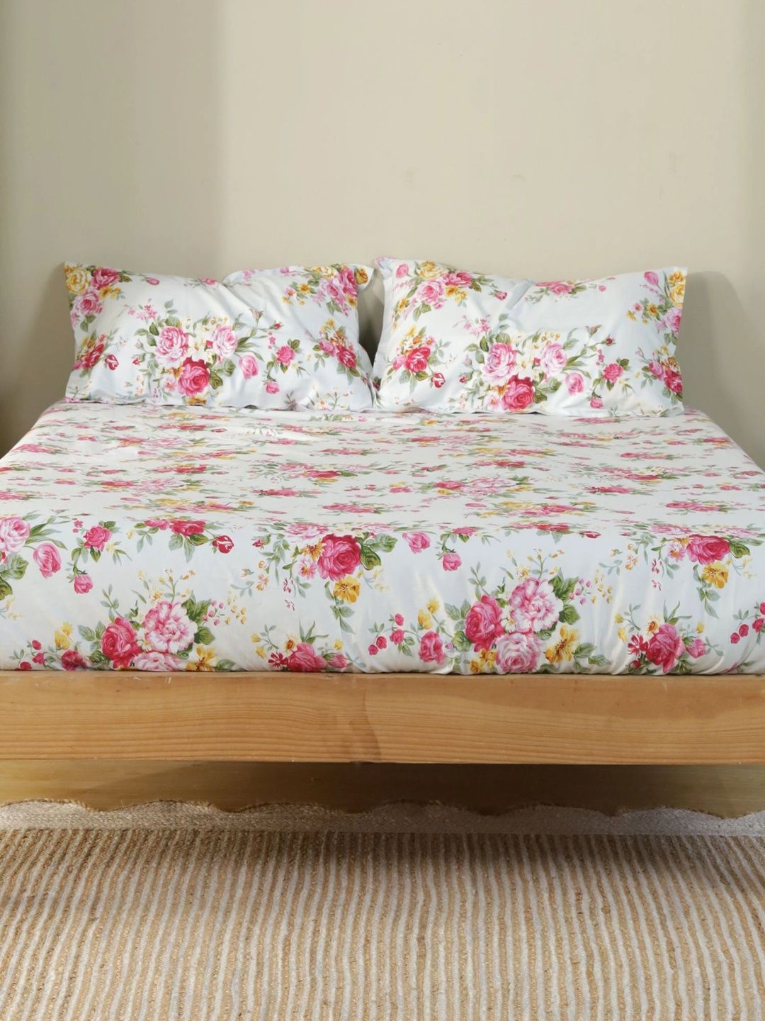 Homeful Style Green Floral 120 TC Queen Bedsheet with 2 Pillow Covers-image-14