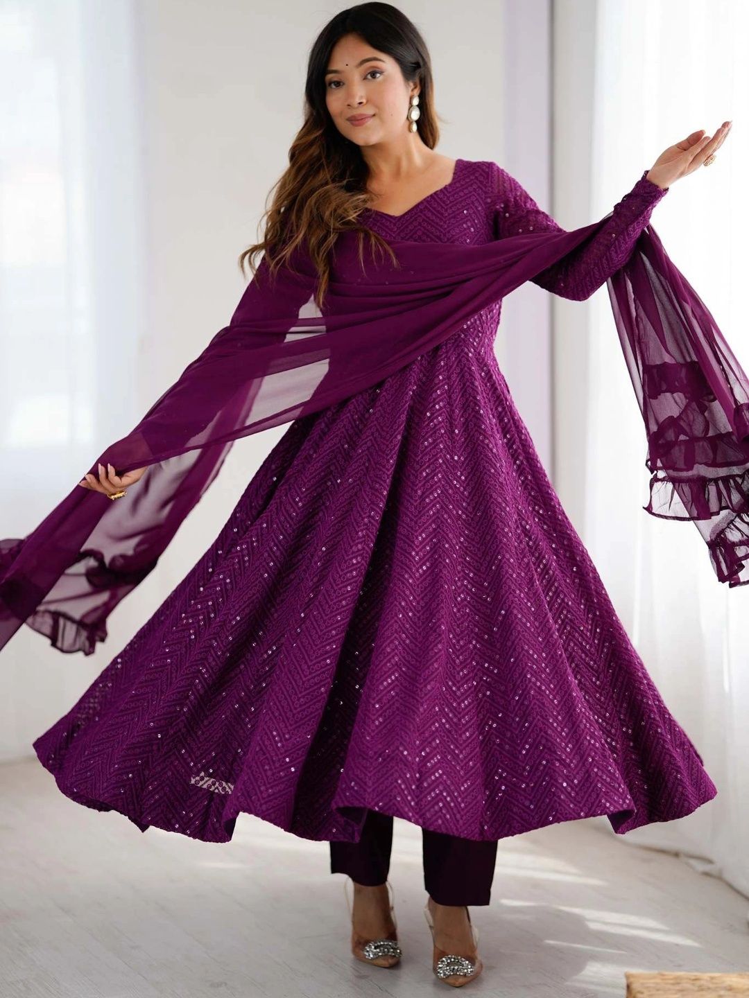 all about you Women Embroidered Regular Sequinned Kurta with Trousers & With Dupatta-picture-43