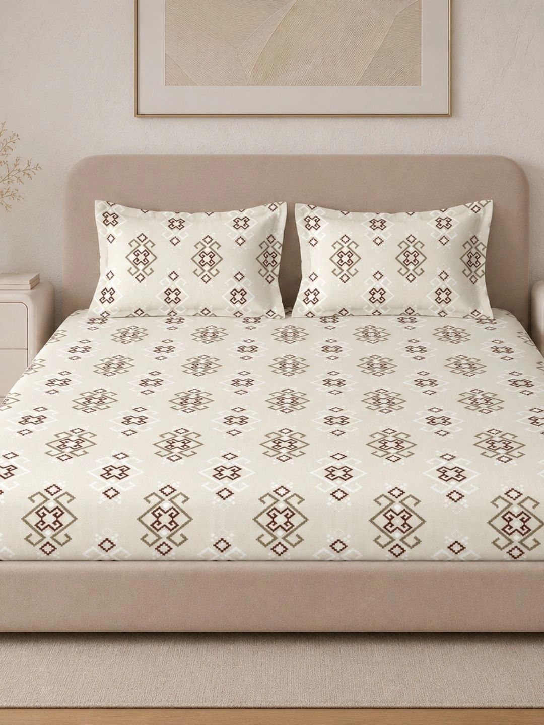 Sleeping Owls- because your sleep matters Beige & Brown 220 TC King Bedsheet with 2 Pillow Covers-picture-40
