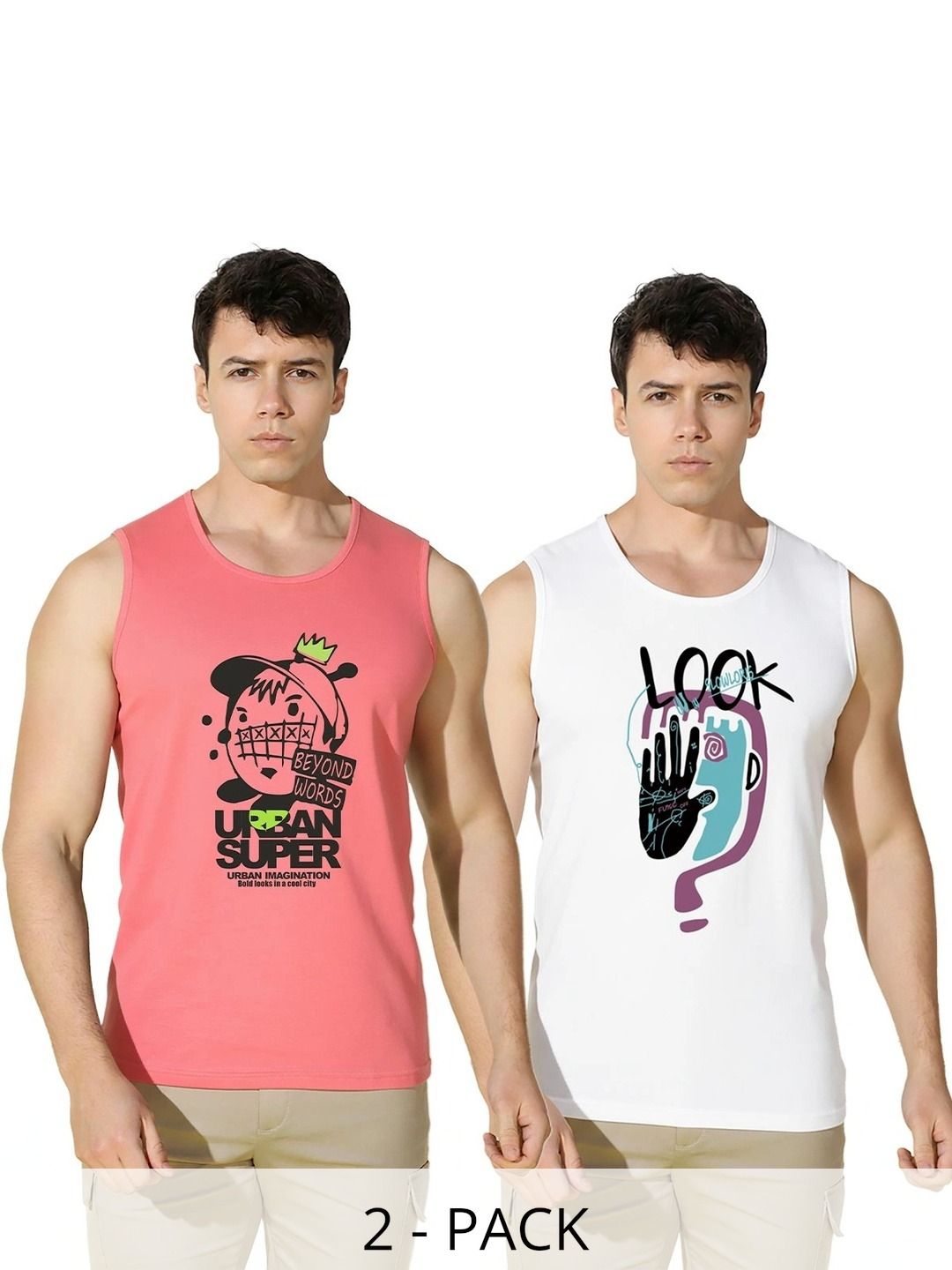 MINISTRY OF FRIENDS Pack of 2 Printed Cotton Gym Vest-picture-38