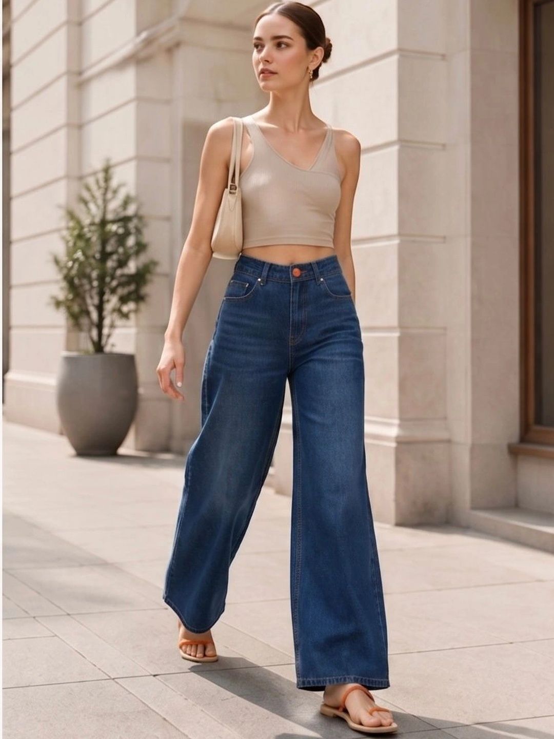 Encrypt Women Original Wide Leg High-Rise Light Fade Stretchable Jeans-picture-30