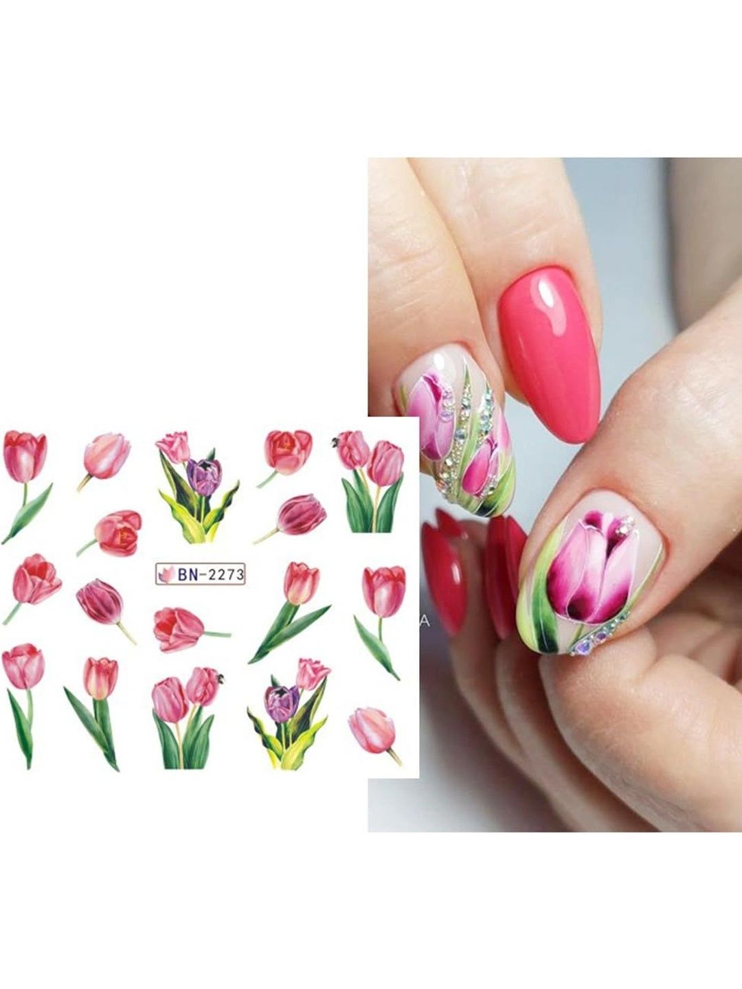 S.A.V.I Set Of 12 Tulip Flower Self Adhesive Nail Stickers-picture-14