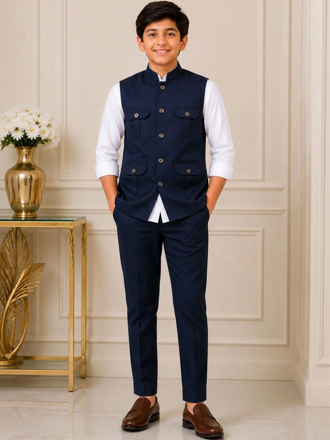 ESTYLISHKART Boys Waistcoat with Shirt & Trousers with Mandarin Collar-picture-54