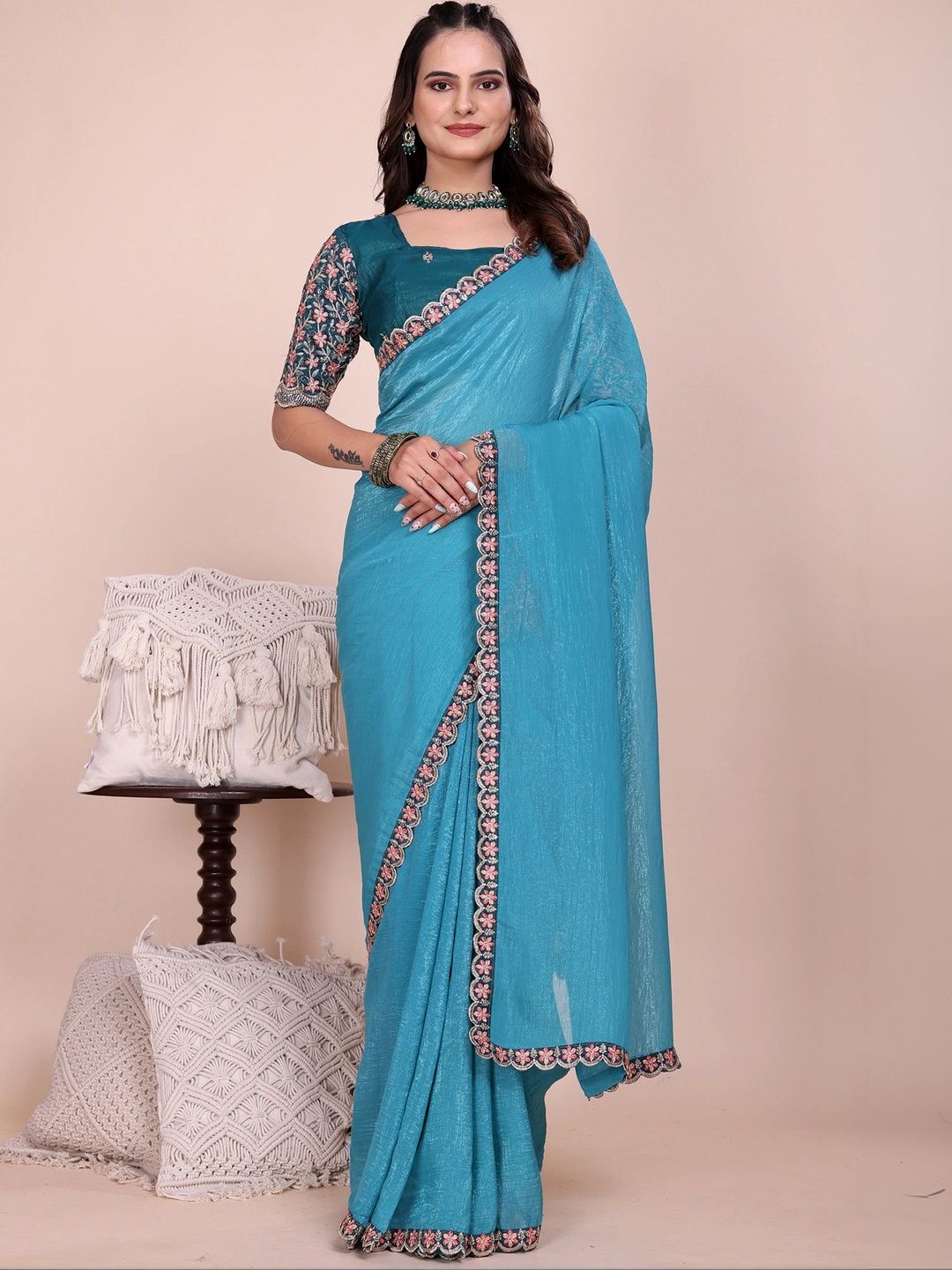 all about you Embellished Embroidered Poly Georgette Designer Saree-picture-30