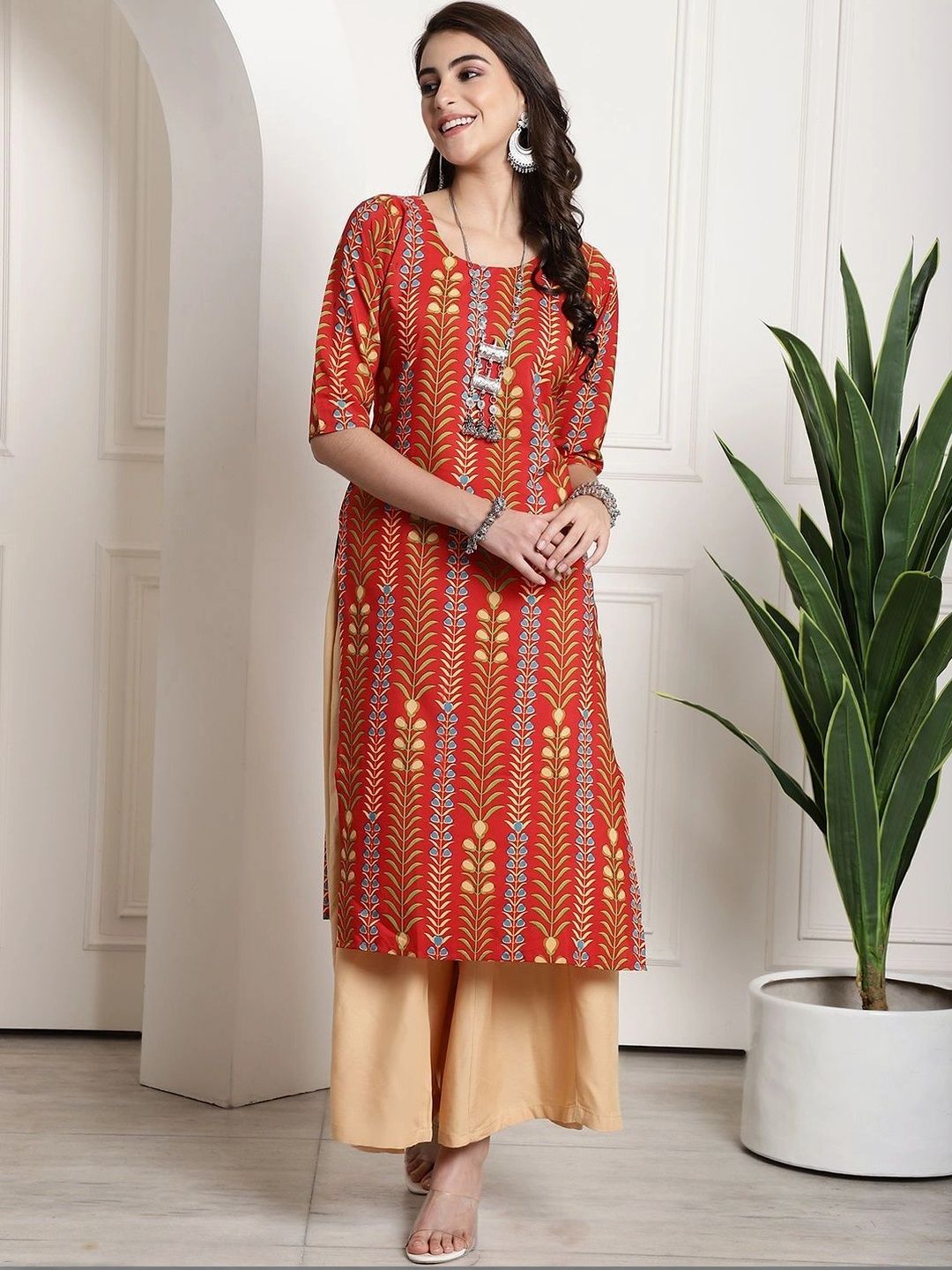 HERE&NOW Women Ethnic Motifs Printed Crepe Kurta-picture-21