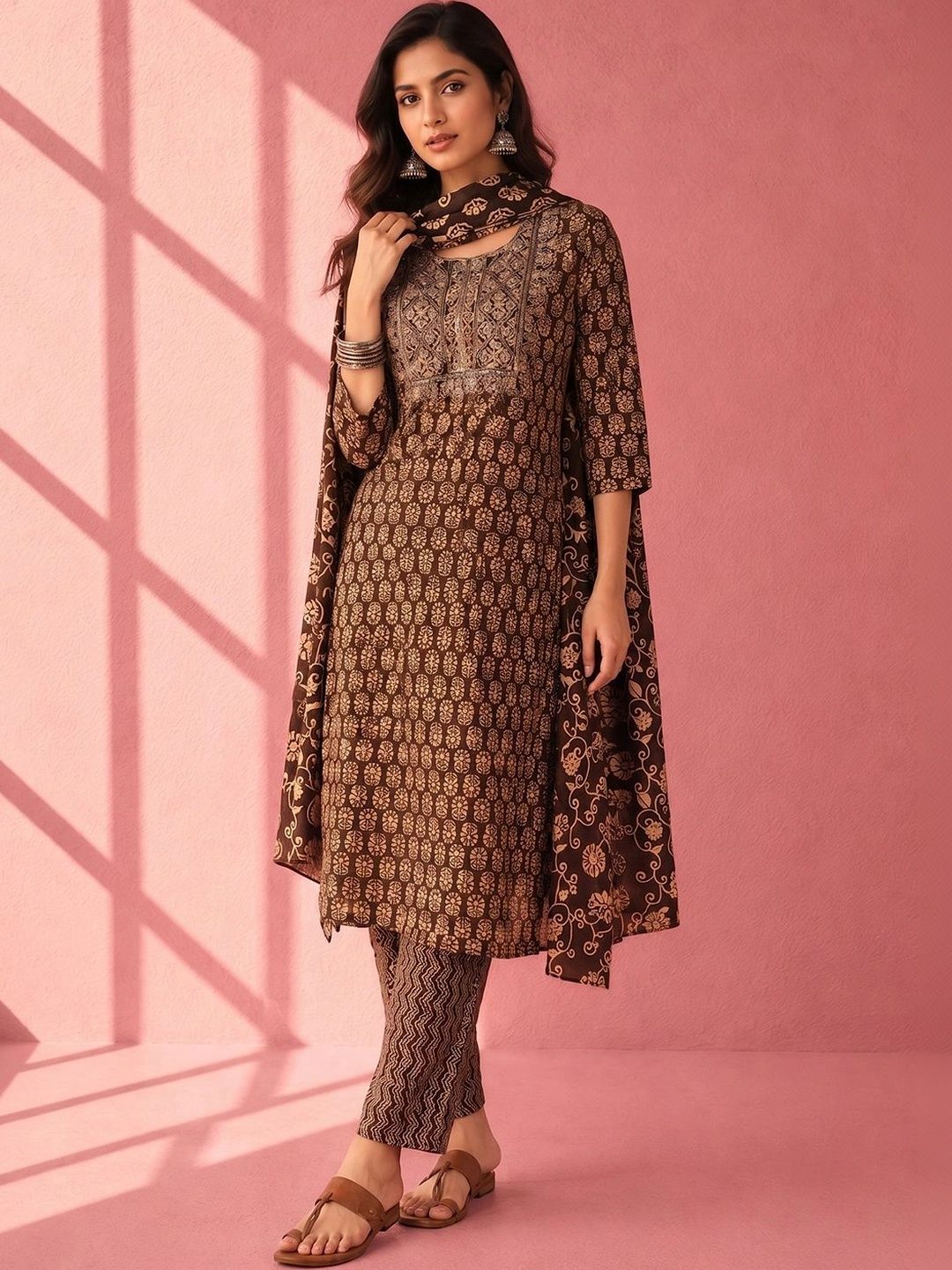 Anouk Women Ethnic Motifs Printed Regular Thread Work Kurta with Trousers & With Dupatta-picture-31