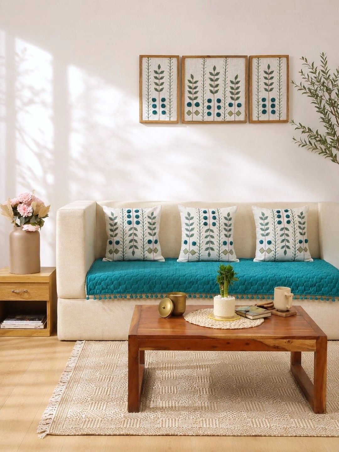 eyda Green Solid 4 Piece Sofa Cover Without Arms-picture-12