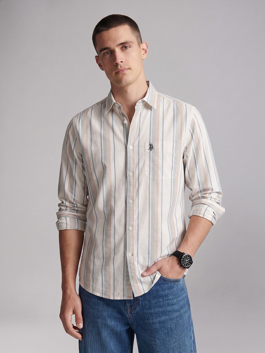 U.S. Polo Assn. Denim Co. Vertical Striped Pure Cotton Casual Shirt-picture-33