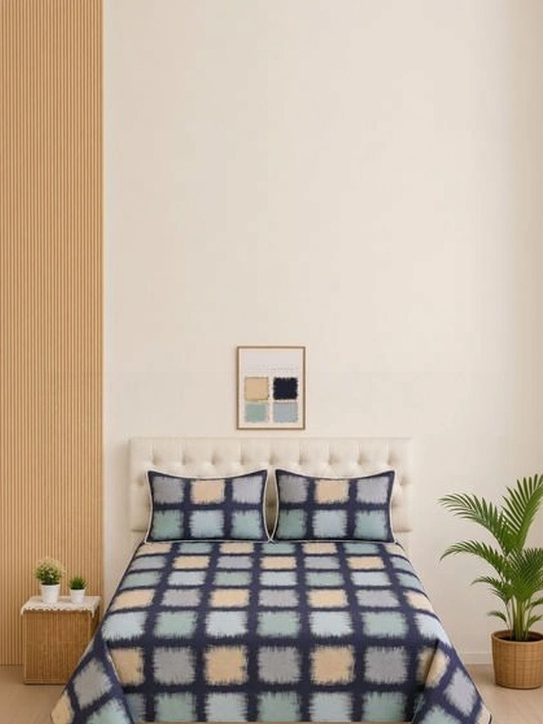 Luxmi Cotton Fabrics Black & Beige 210 TC Bedsheet with 2 Pillow Covers-picture-25