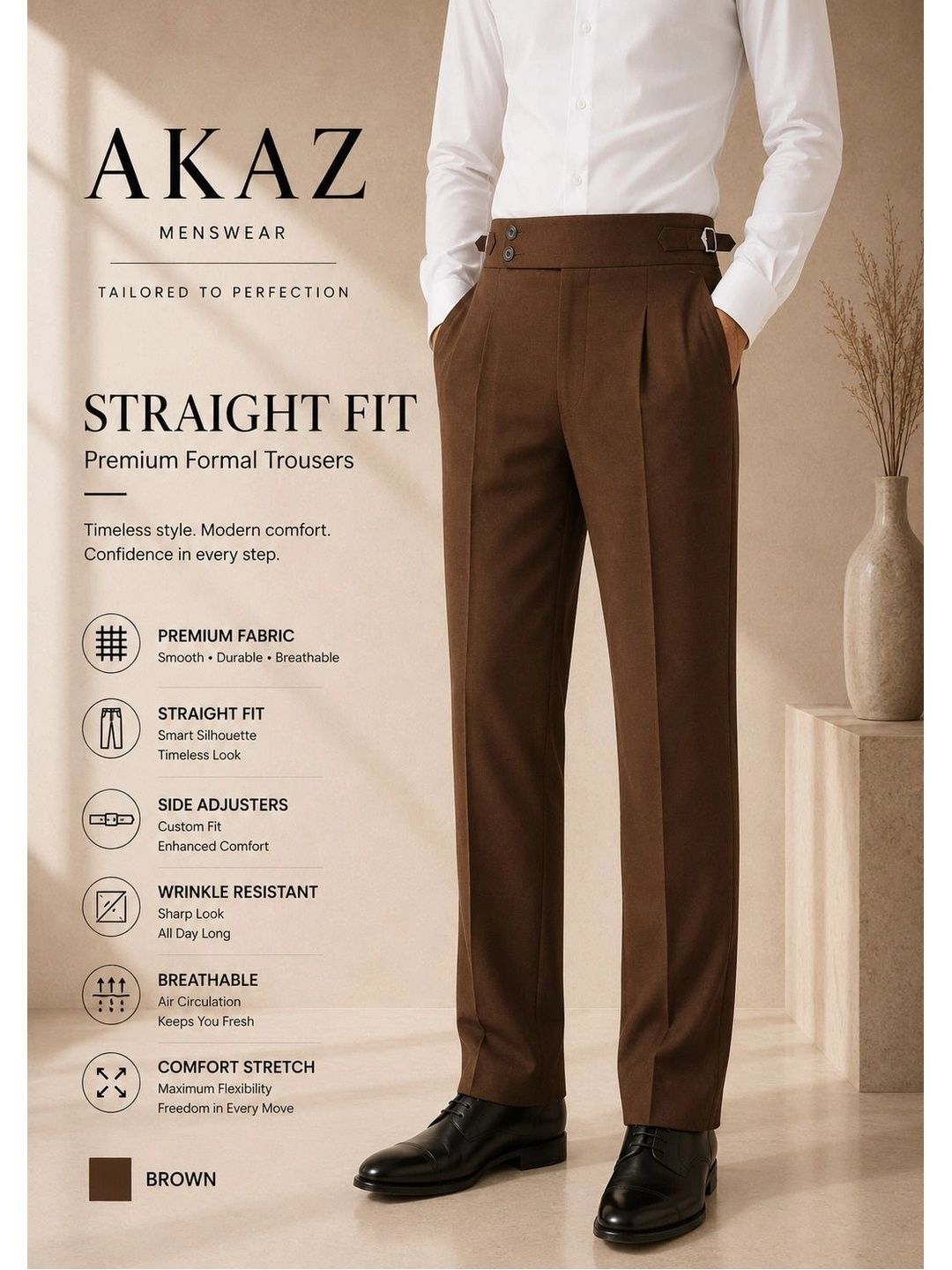 Akaz Men Tailored Flared Easy Wash Trousers-picture-18