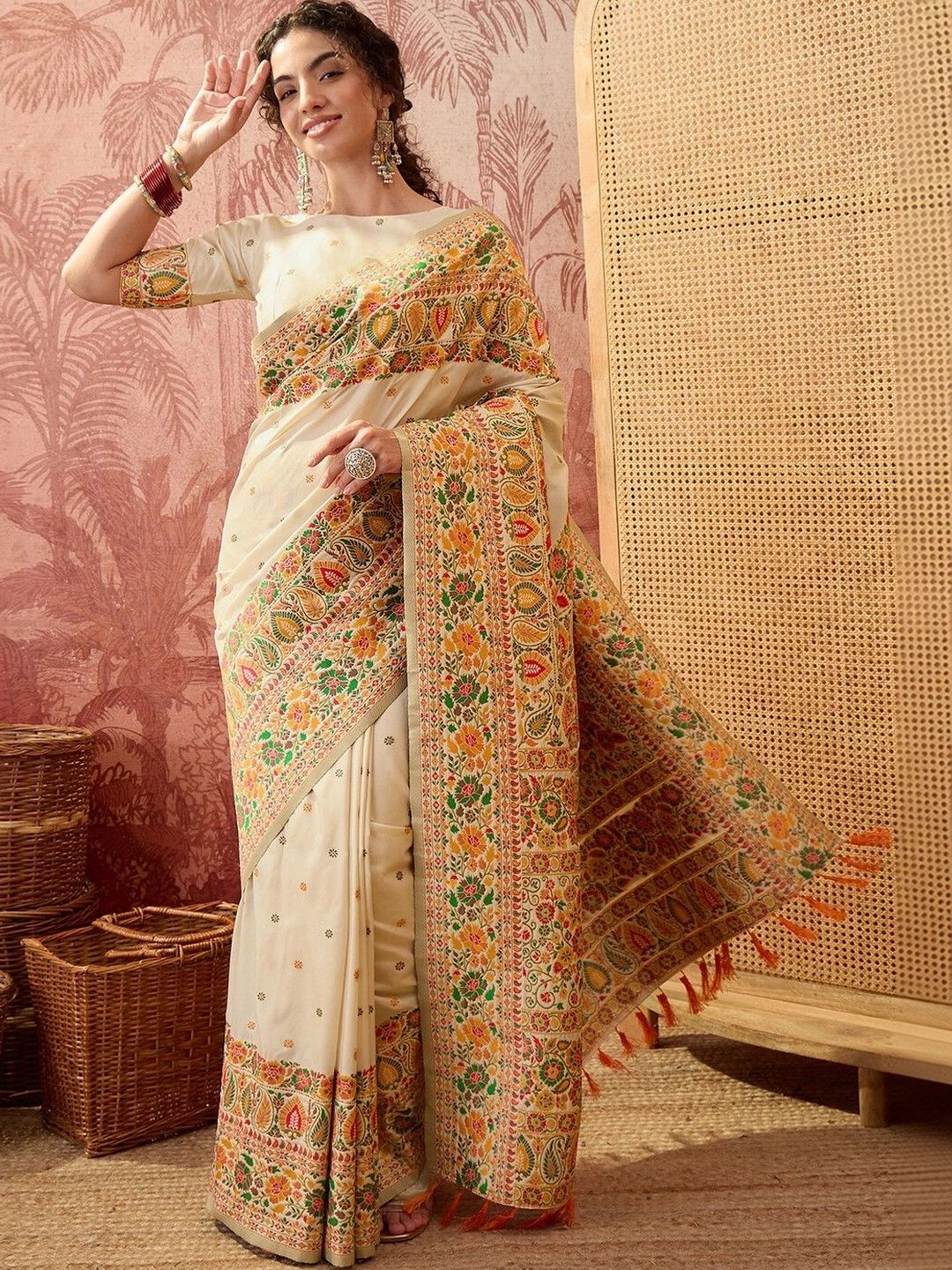 SAARA Woven Design Embroidered Silk Blend Saree-picture-27