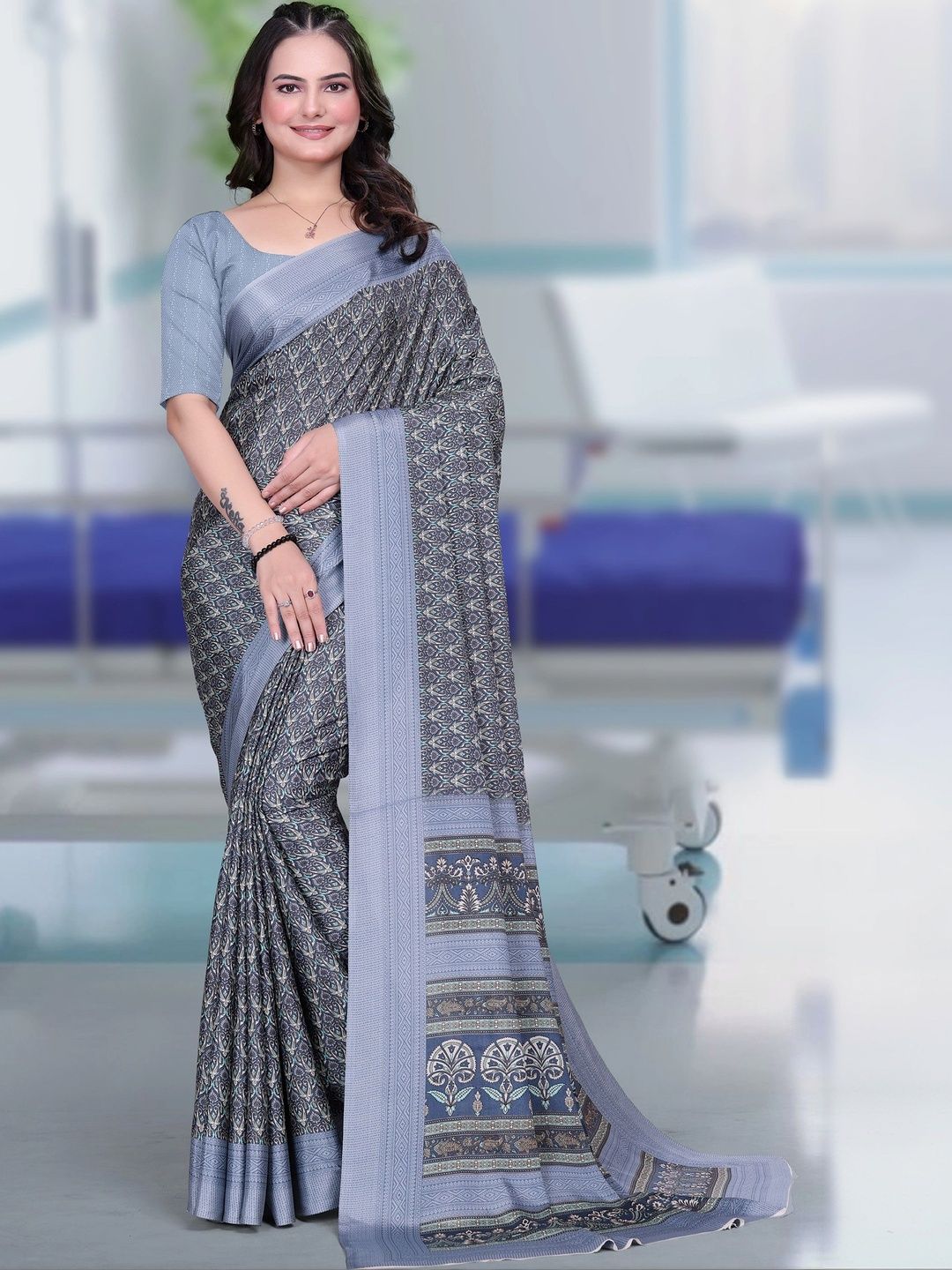 all about you Kalamkari Poly Crepe Designer Saree-picture-24