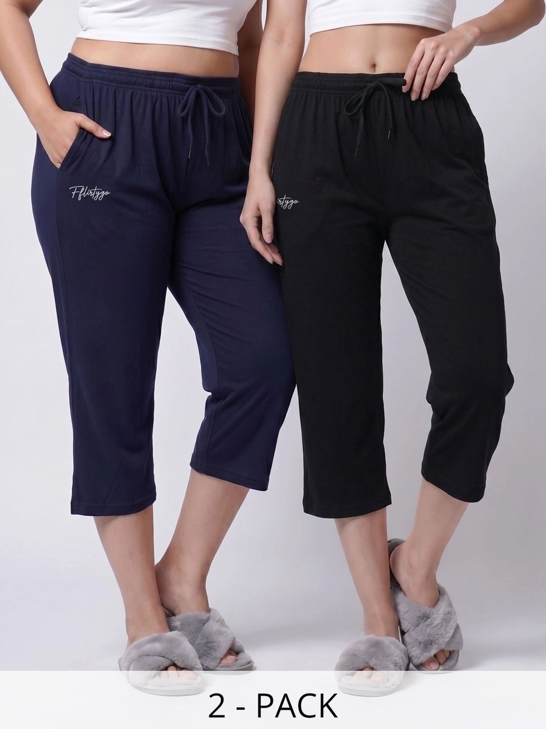 FFLIRTYGO Pack Of 2 Pure Cotton Mid-Rise Lounge Pants-picture-15