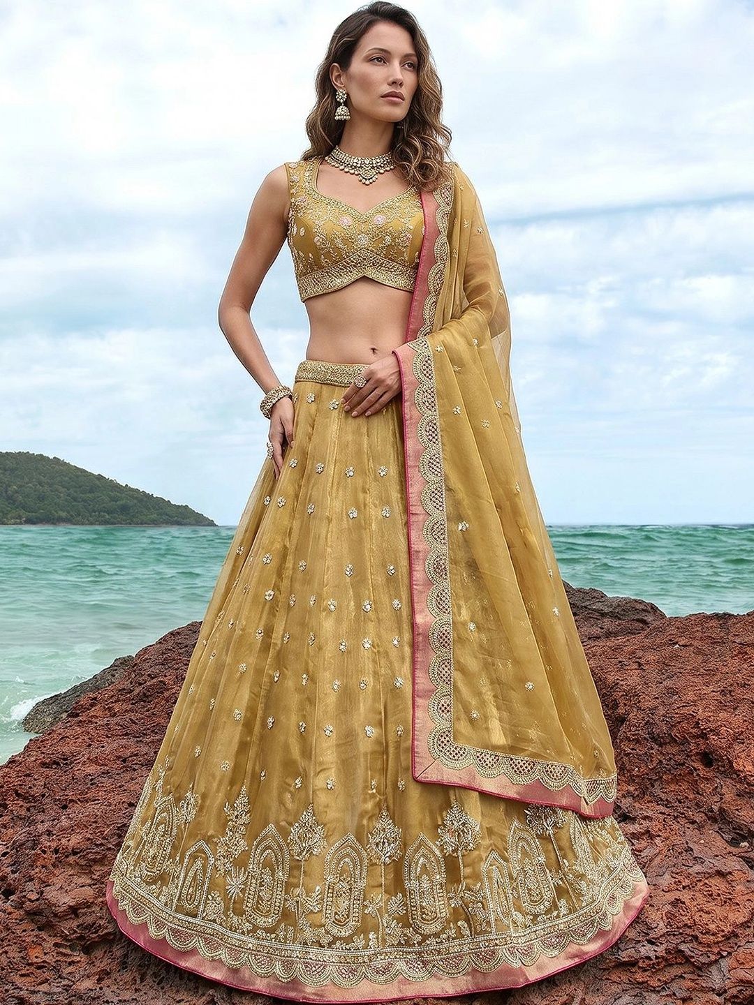 panchhi Embroidered Sequinned Semi-Stitched Lehenga & Blouse With Dupatta-image-49