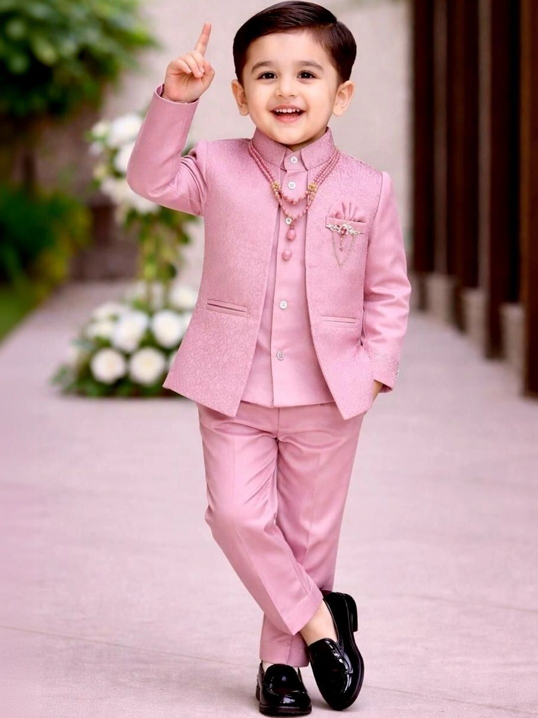 eliteeleganceapparel Boys Self Design Mandarin Collar Jodhpuri Three-Piece Suit-image-21