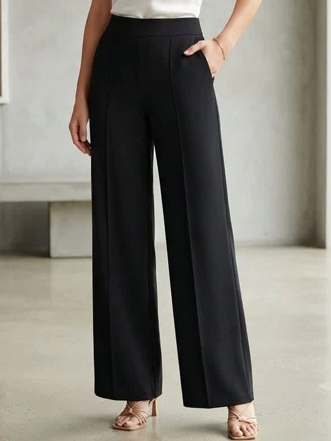 Gheiebvdo Women Relaxed Straight Leg Straight Fit High-Rise Easy Wash Culottes Trousers-image-46