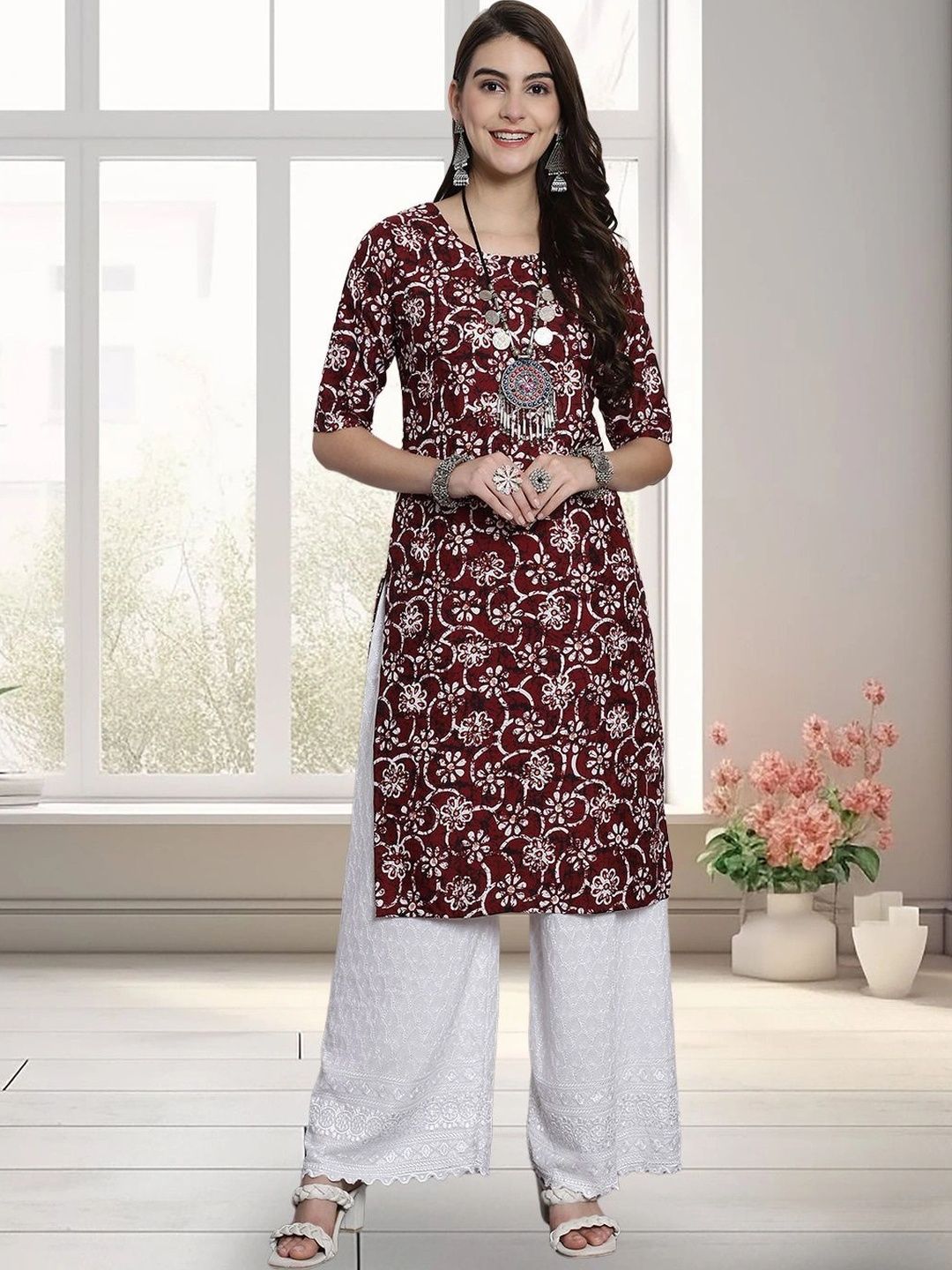 HERE&NOW Women Leheriya Printed Crepe Kurta-picture-21
