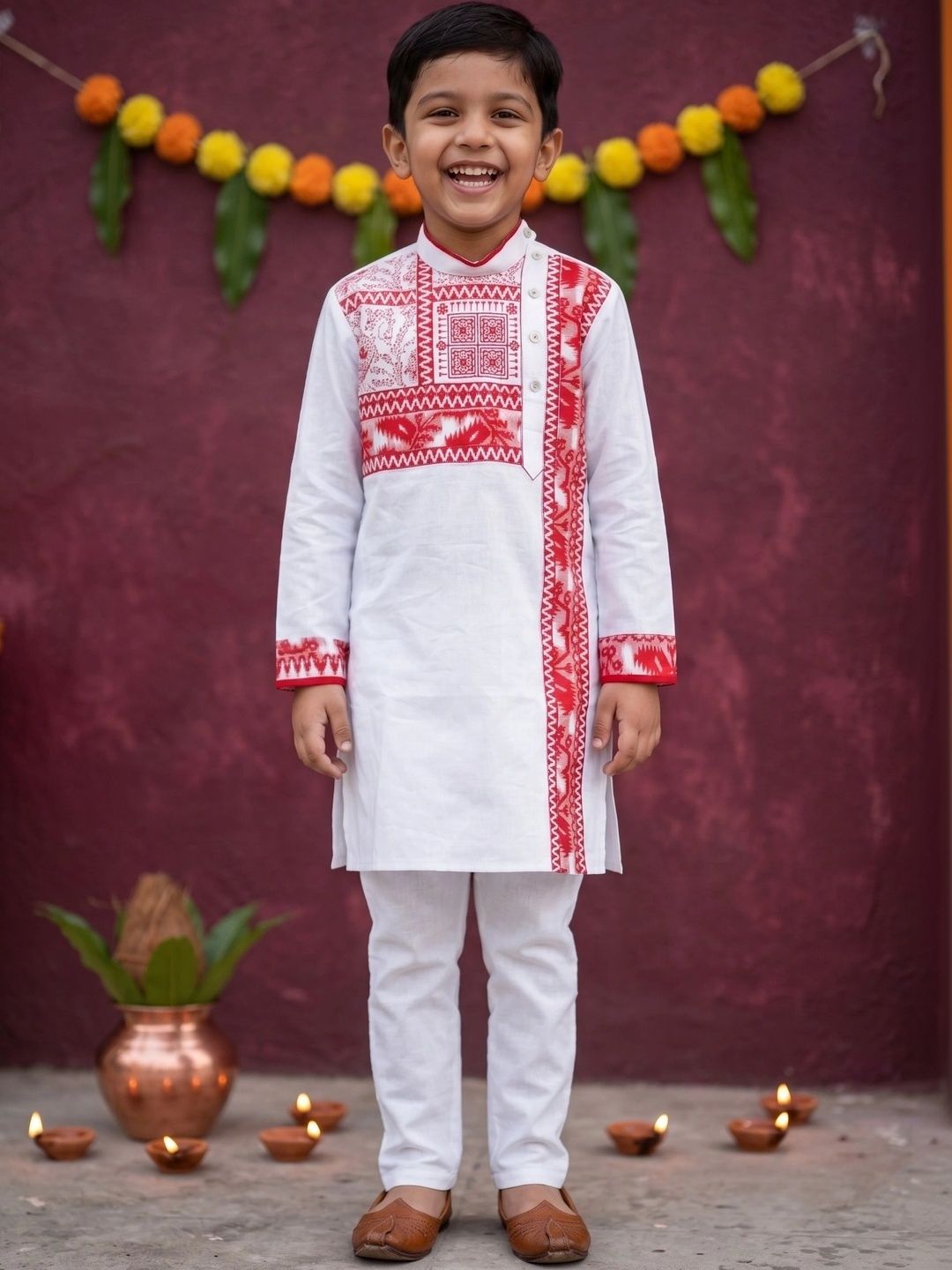 BAESD Boys Ethnic Motifs Embroidered Regular Thread Work Pure Cotton Kurta with Pyjamas-picture-15
