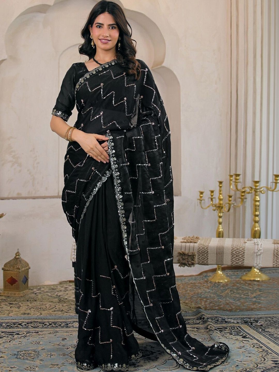 SAARA Embellished Sequinned Tissue Heavy Work Saree-picture-18