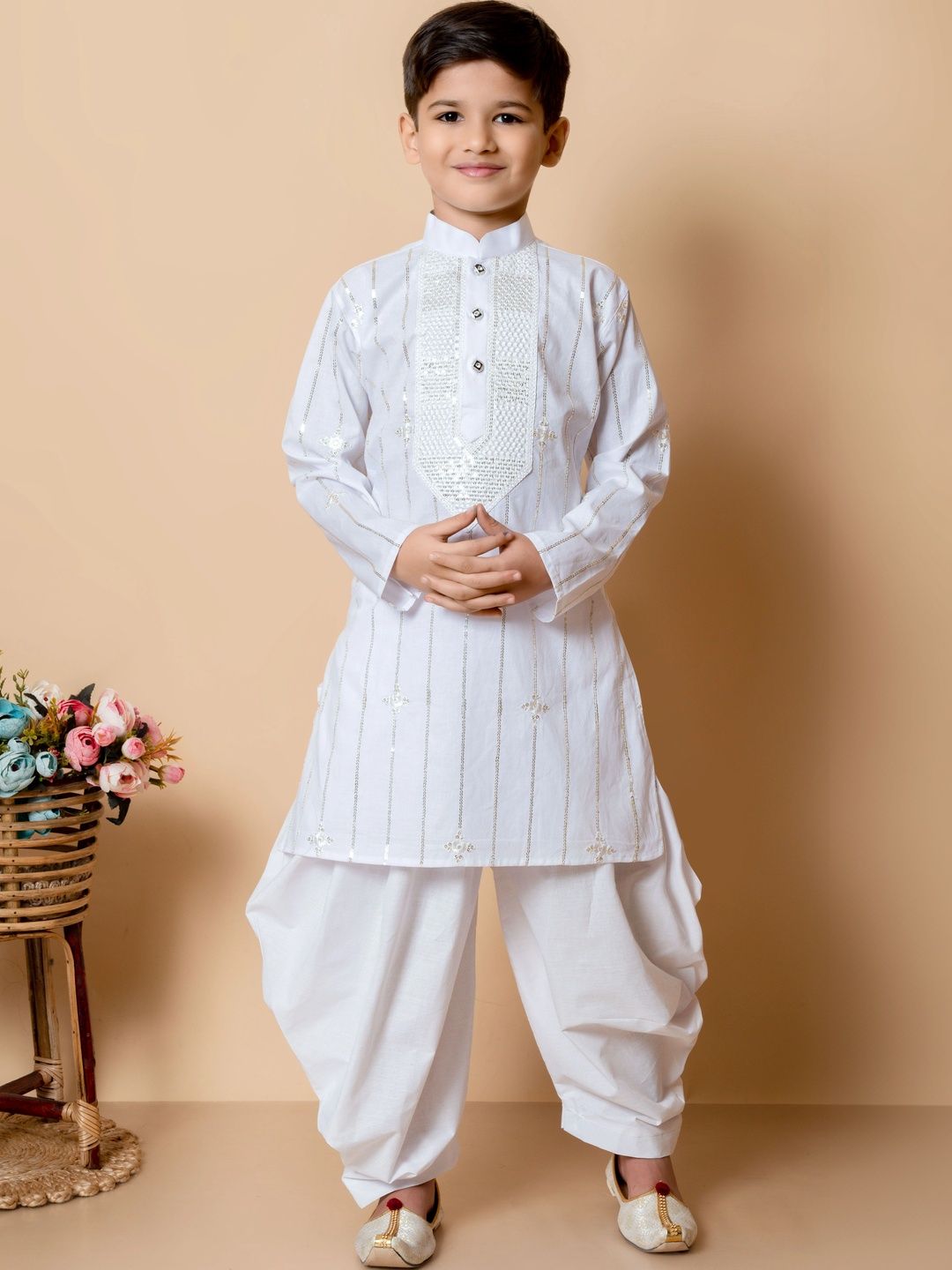 BAESD Boys Ethnic Motifs Embroidered Regular Sequinned Kurta with Dhoti Pants-picture-12