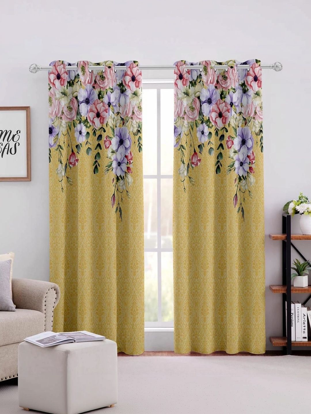 CURTAINRY Yellow Floral Long Door Curtain-image-48
