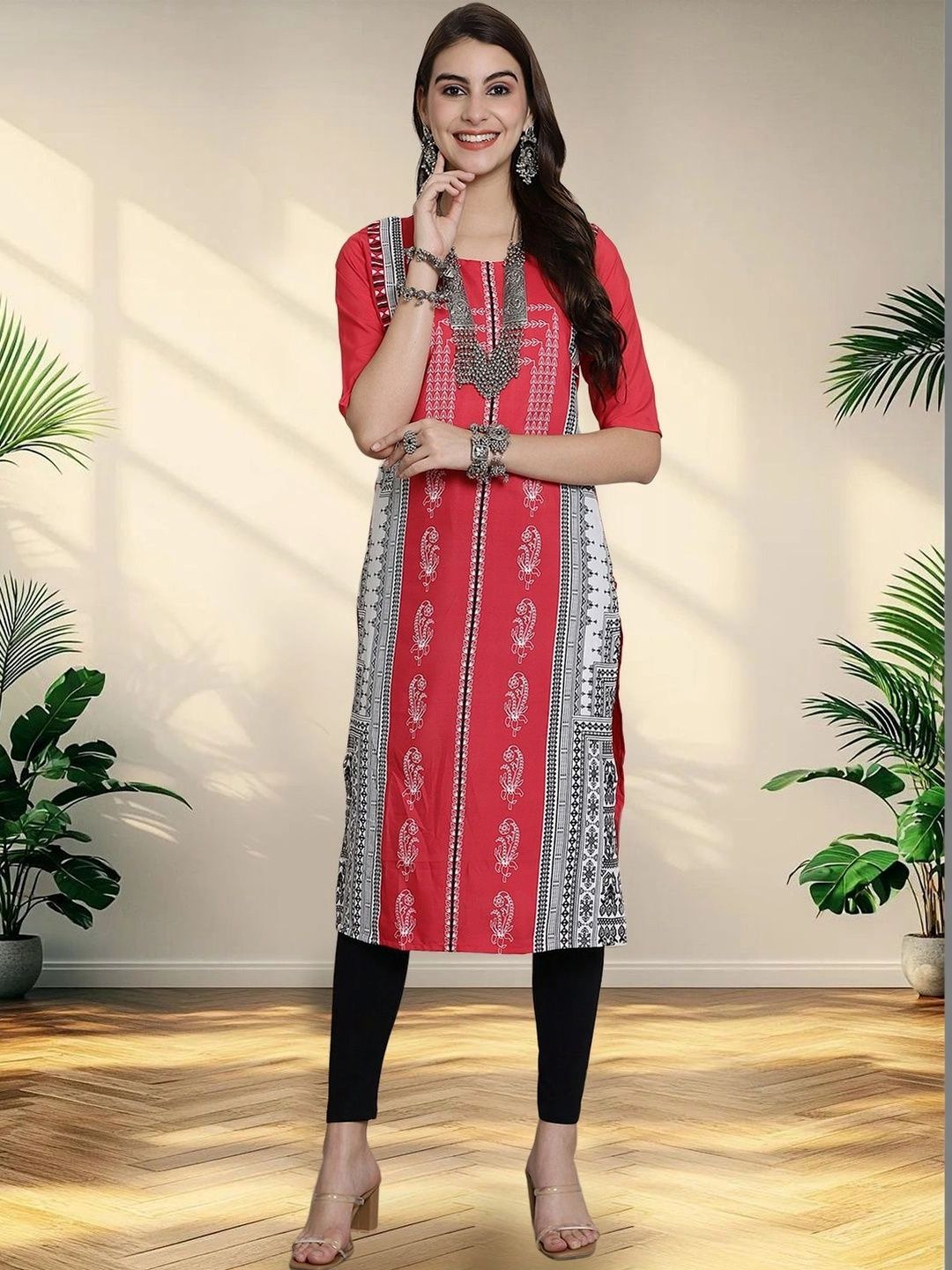 HERE&NOW Women Ethnic Motifs Printed Crepe Kurta-picture-35