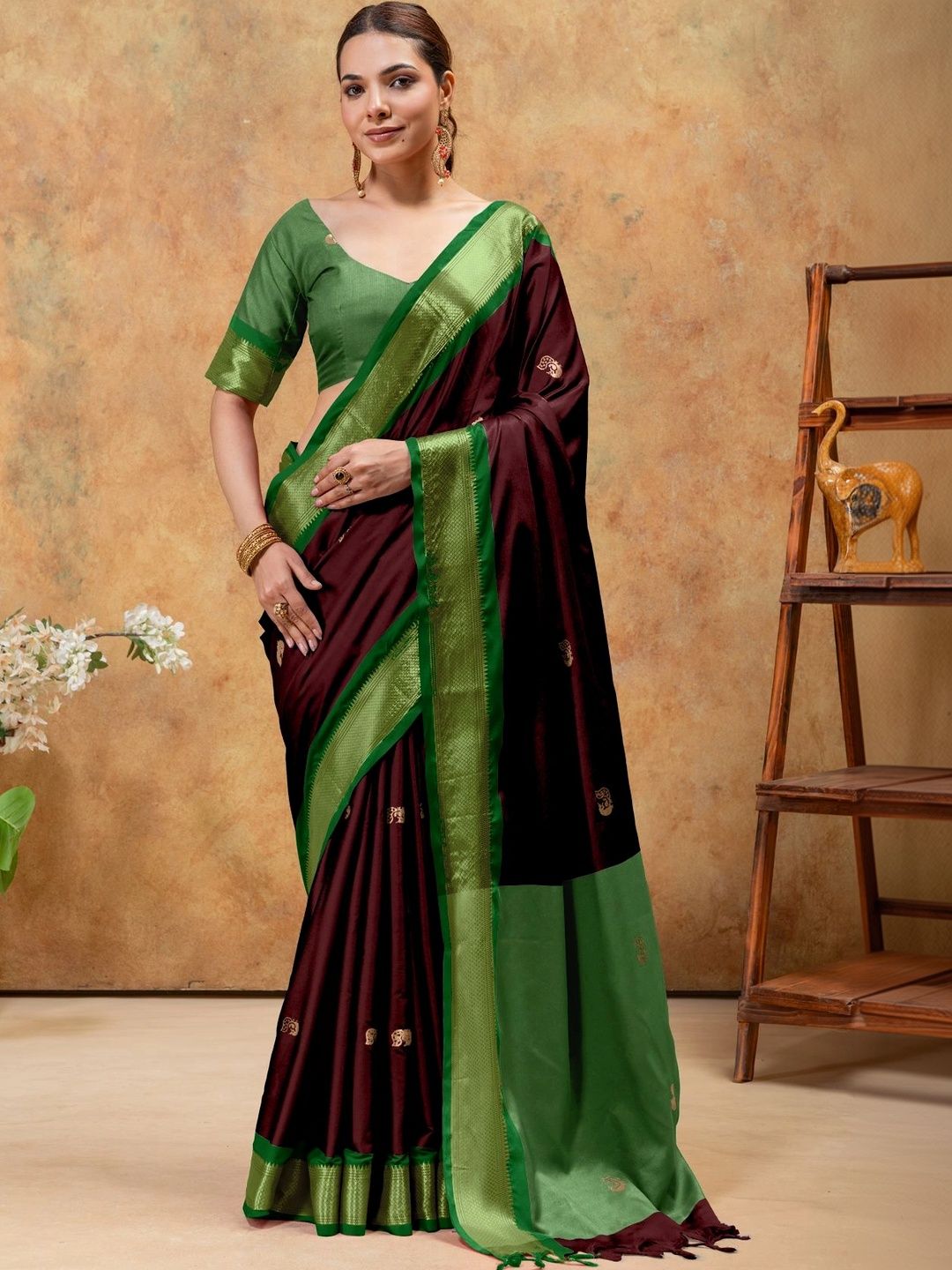 UMANTA Ethnic Motifs Embroidered Silk Cotton Designer Paithani Saree-picture-25