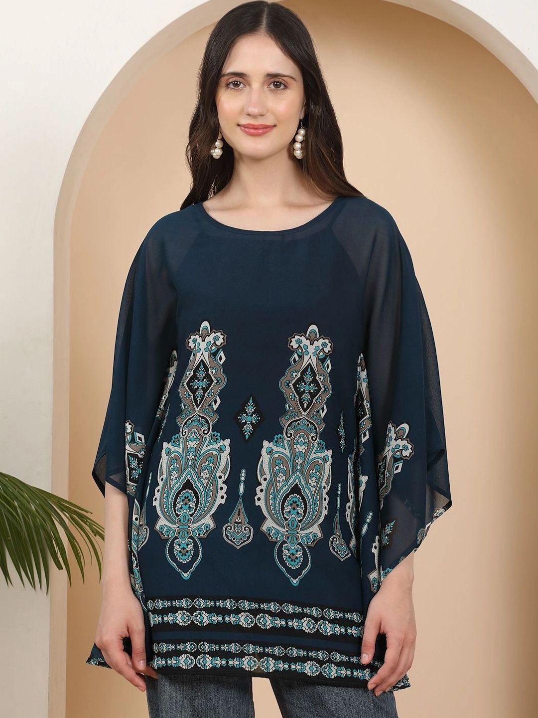 SZN Print Batwing Sleeve Ethnic Georgette Kaftan Top-picture-45