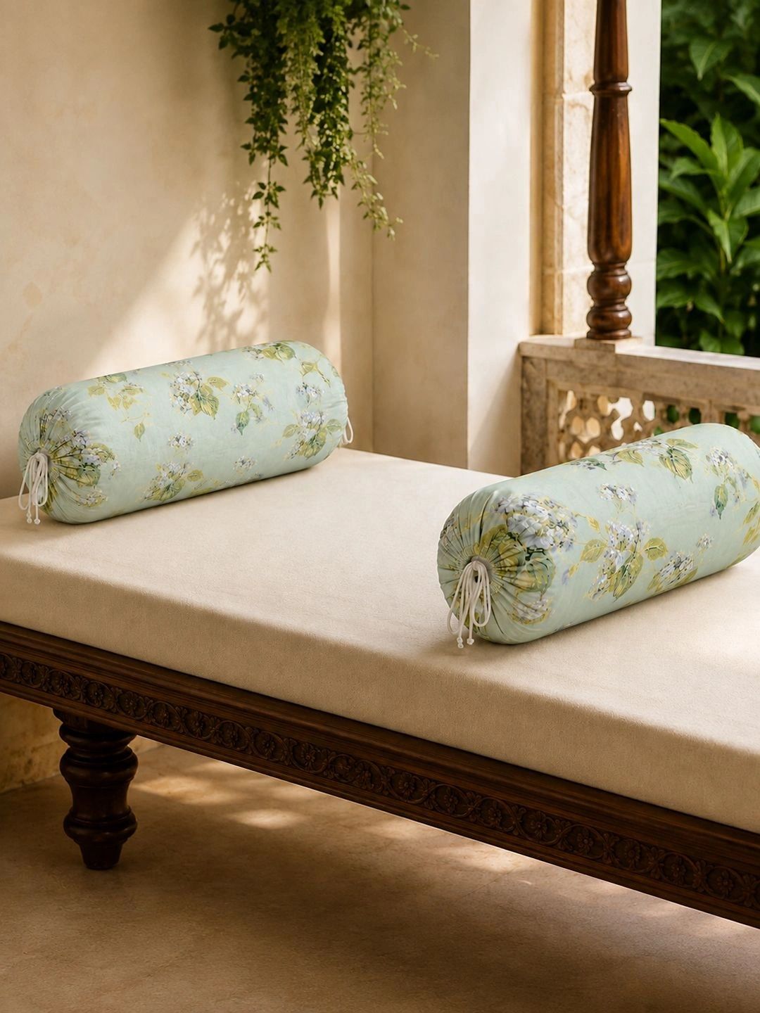 Myntra Elegant Homes 2-Pcs Pink & Green Printed Pure Cotton Bolster Covers-picture-34