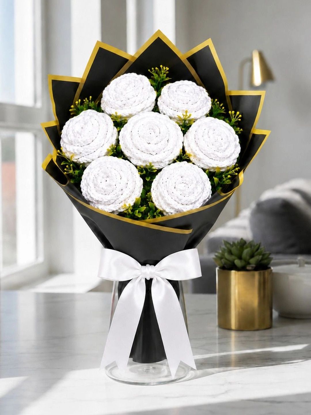 Agantuk White 7 Pieces Rose Artificial Flower-picture-15