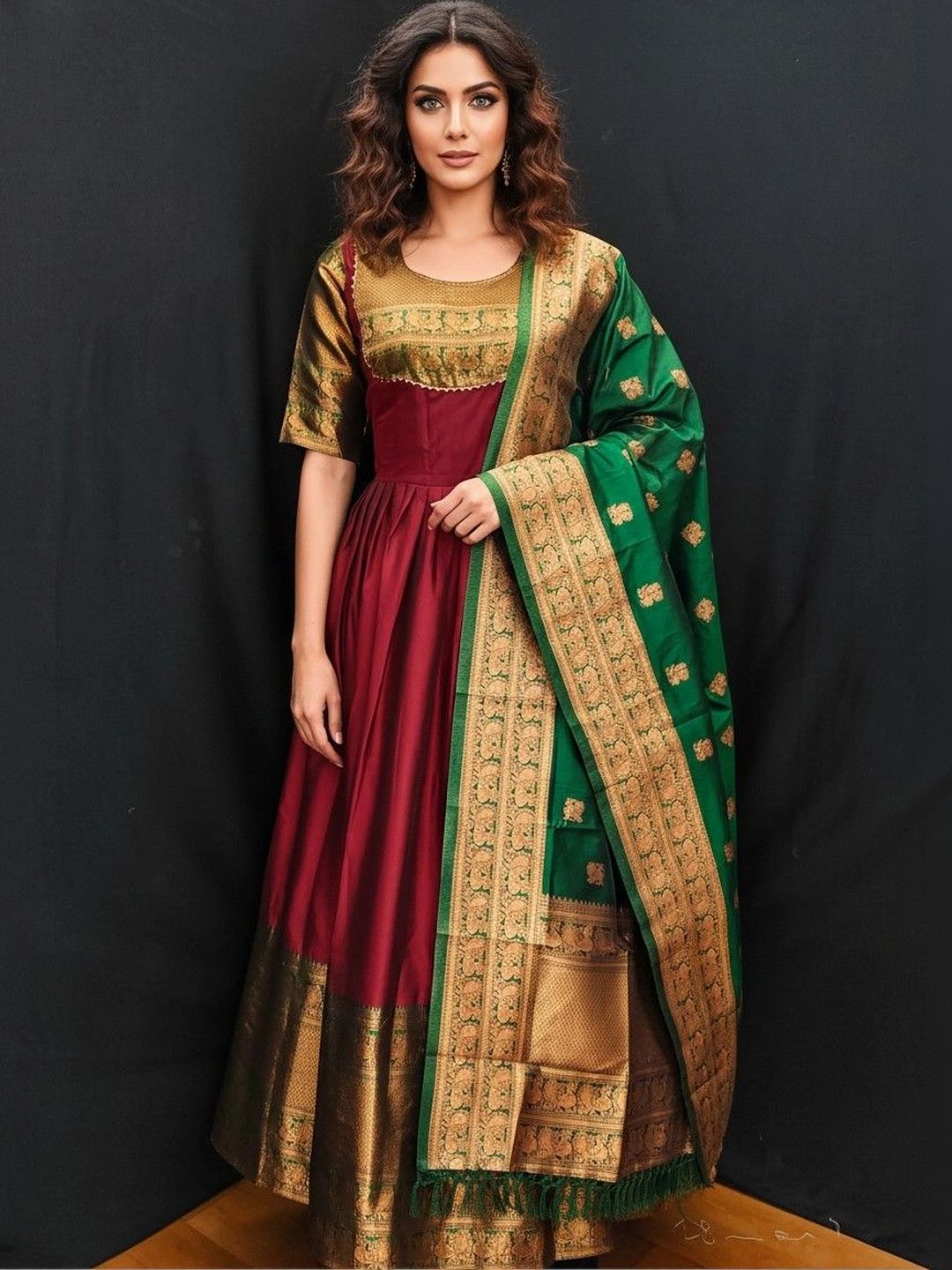 Kinjhit Fashion Patterned Ethnic Gown Dress With Dupatta-picture-40