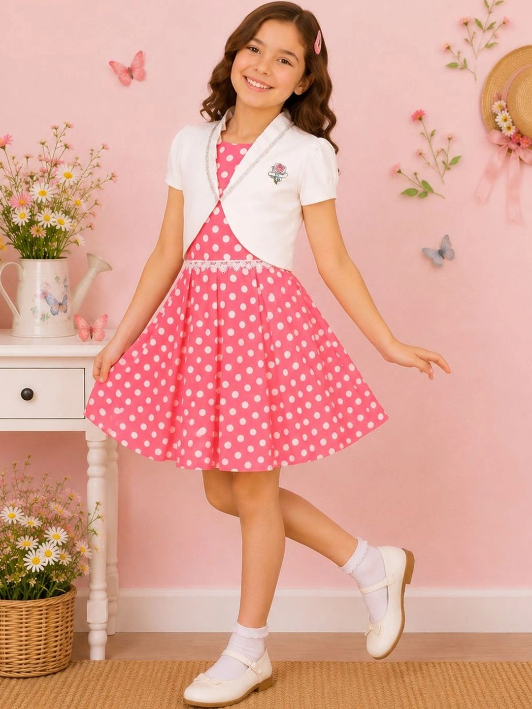 CUTECUMBER Polka Dot Print Ruffled Georgette A-Line Dress-picture-14