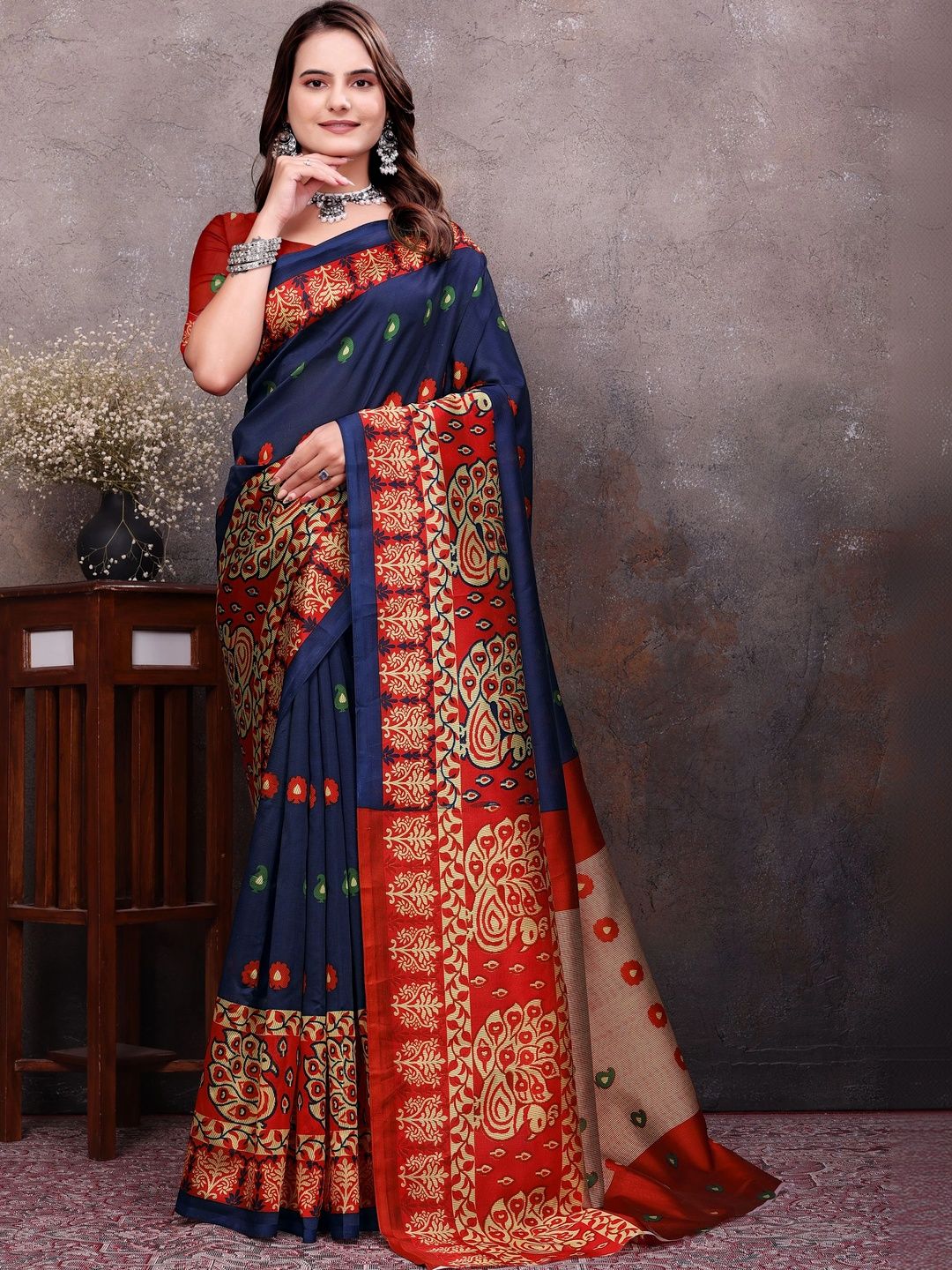 KANURIKAA Kalamkari Embroidered Art Silk Designer Mysore Silk Saree-picture-16