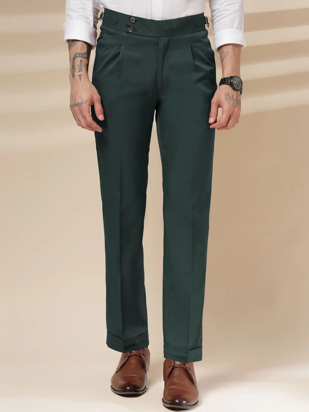 Italian Vega Bottle Green Classic Buckle Gurkha Pants-picture-32