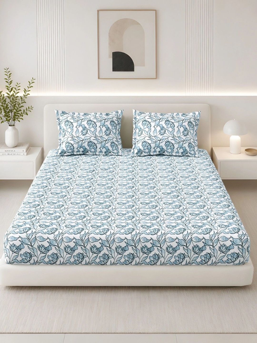 Homeful Style Blue Floral 180 TC Queen Bedsheet with 2 Pillow Covers-picture-37