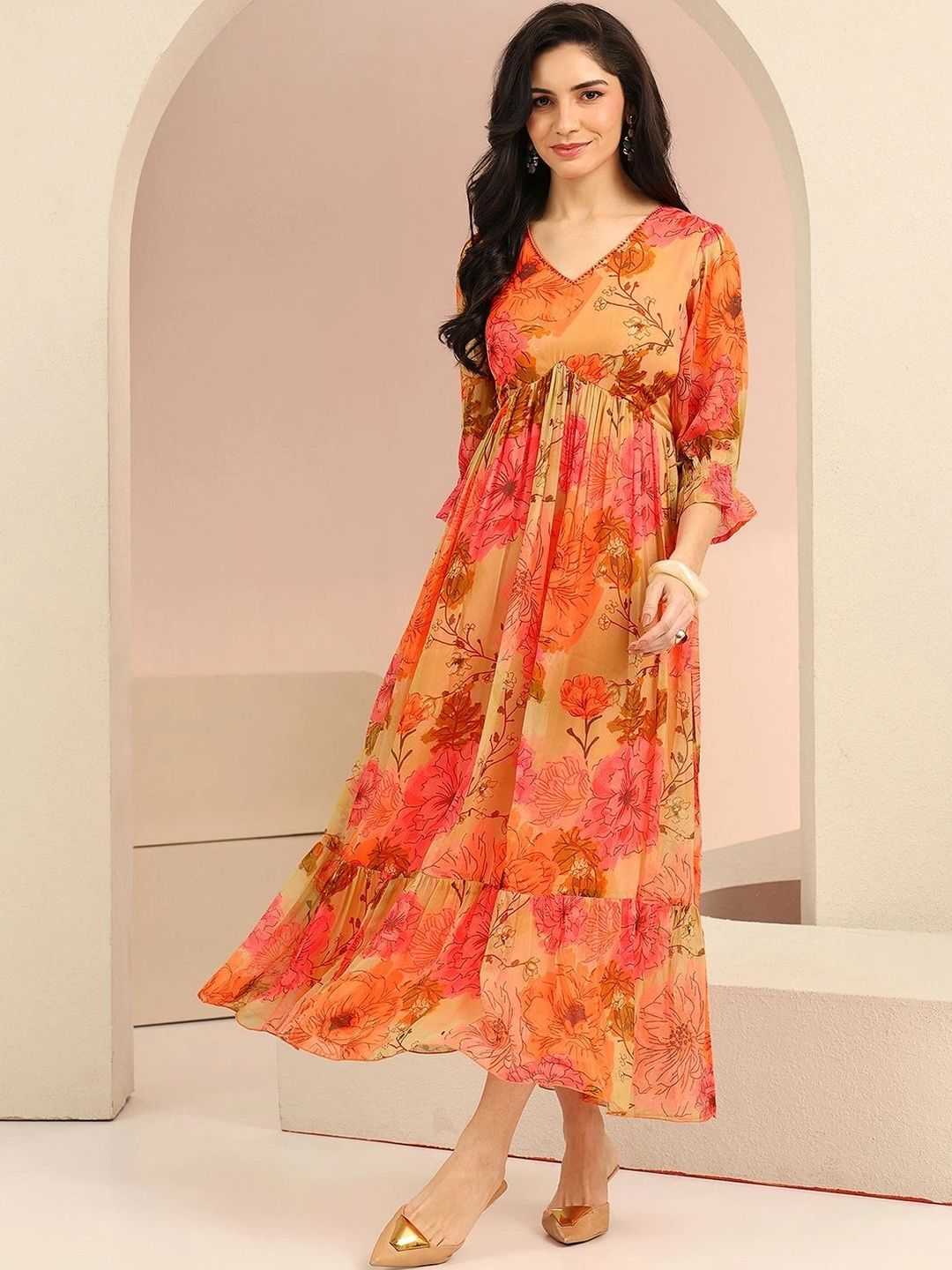 Libas Floral Print Chiffon A-Line Maxi Dress-picture-38