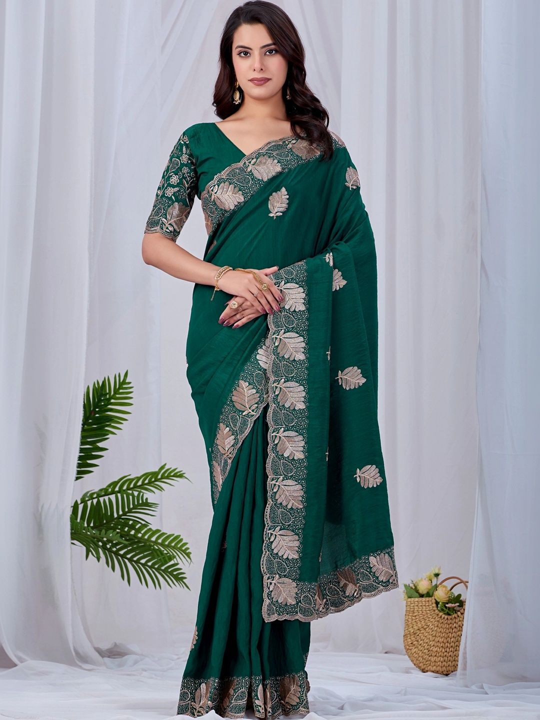all about you Ethnic Motifs Embroidered Poly Chiffon Designer Saree-image-2