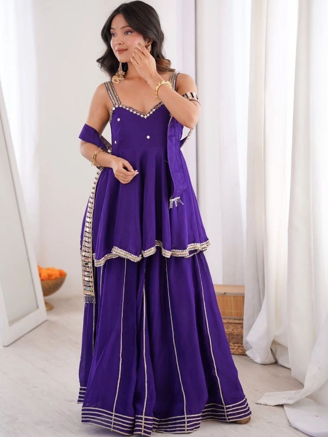 KALINI Women Mirror Work Anarkali Kurta-image-0